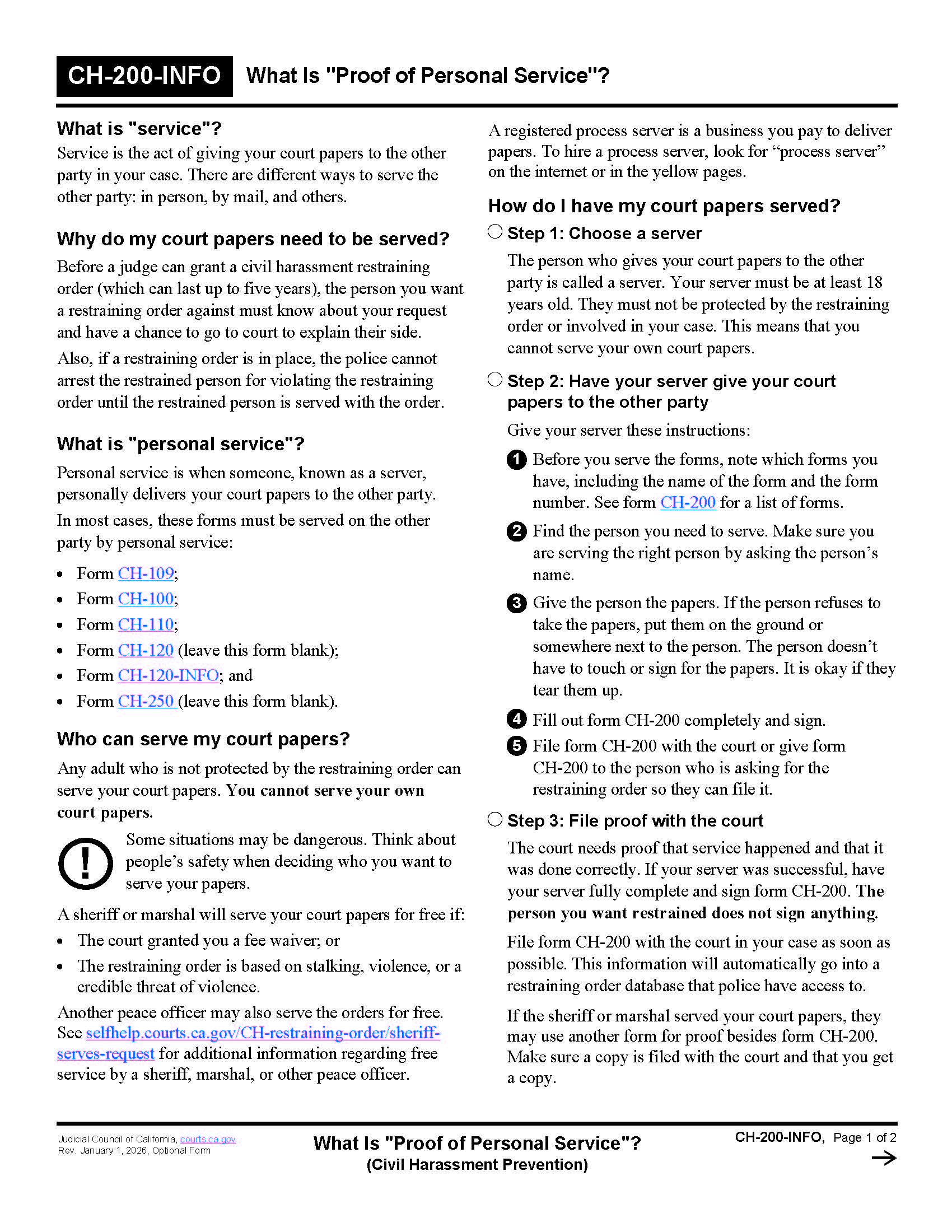 What Is Proof Of Personal Service {CH-200-INFO} | Pdf Fpdf Doc Docx | California