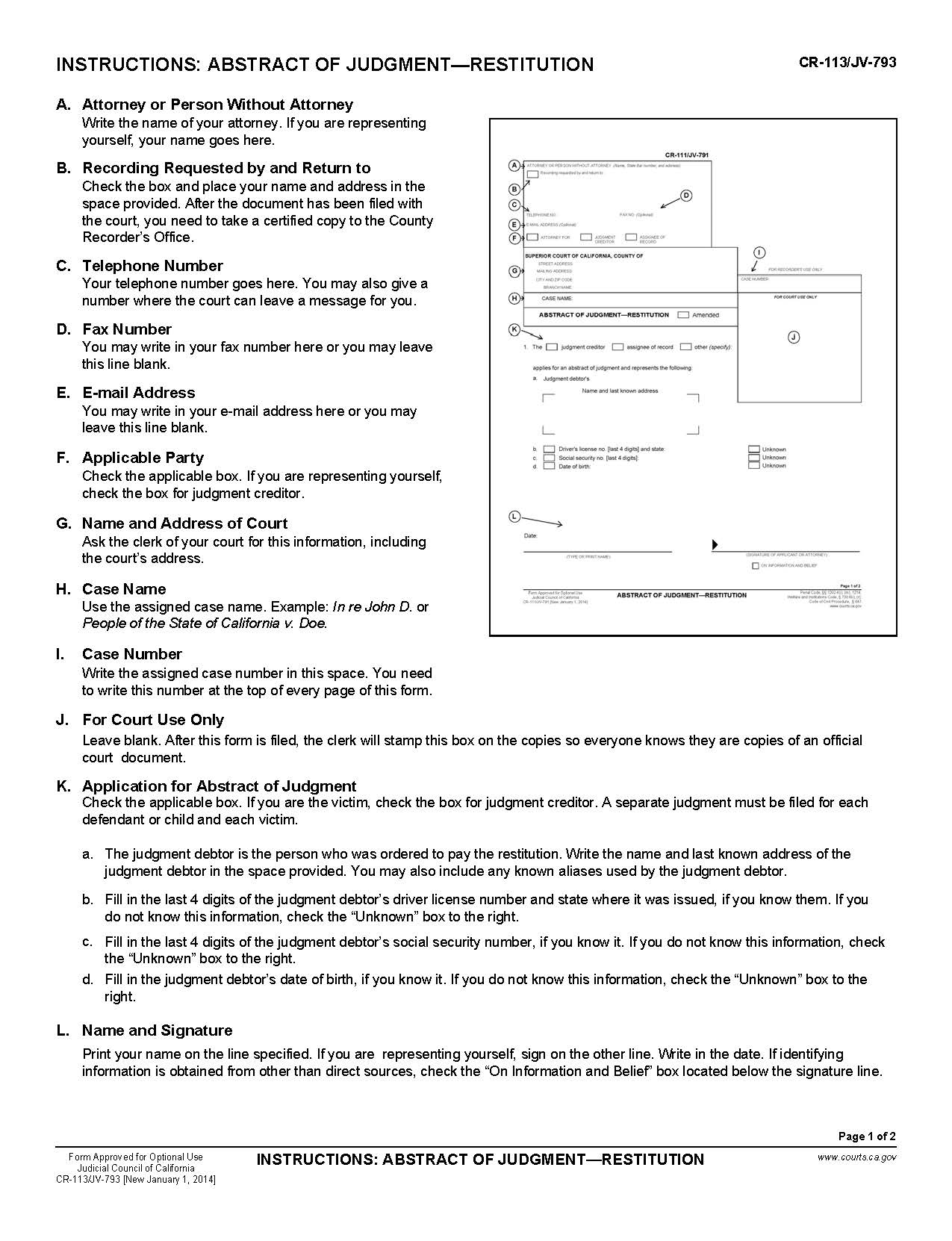 Instructions Abstract Of Judgment-Restitution {CR-113  JV-793} | Pdf Fpdf Doc Docx | California