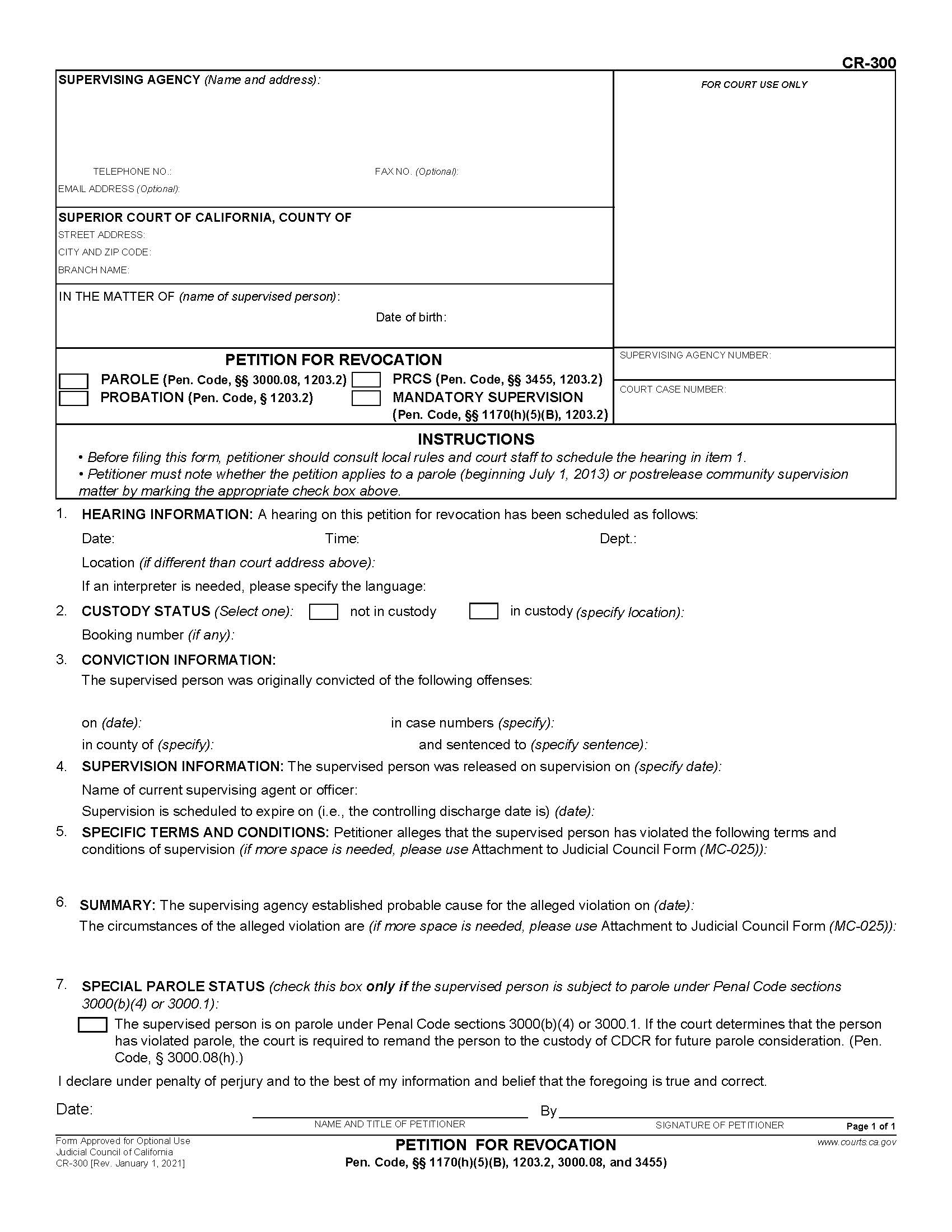 Petition For Revocation {CR-300} | Pdf Fpdf Doc Docx | California