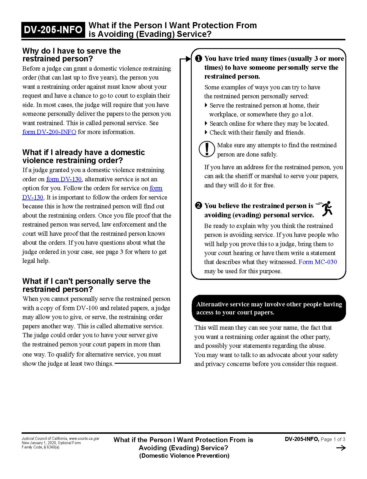 What If The Person I Protection From Is Avoiding {DV-205-INFO} | Pdf Fpdf Docx | California