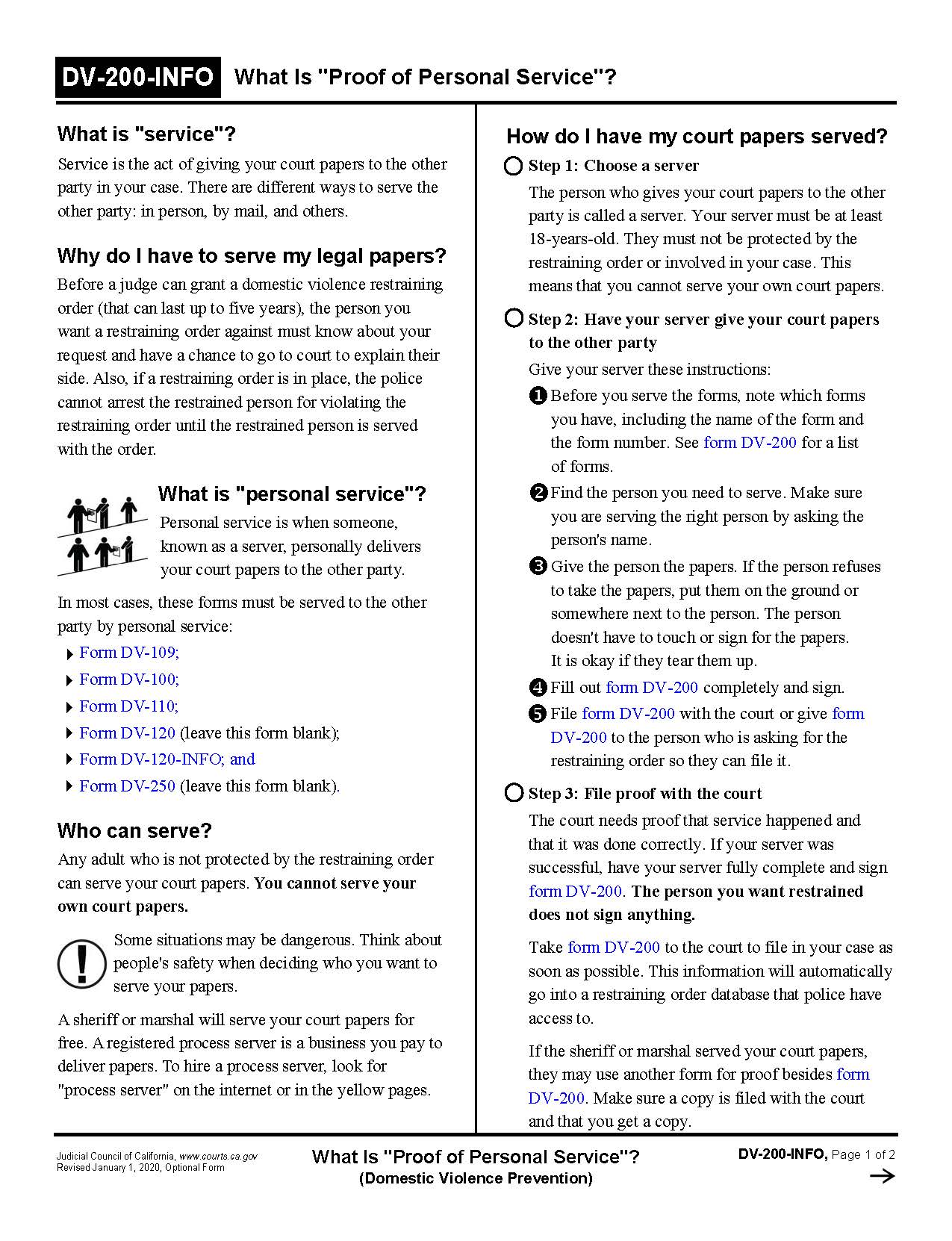 What Is Proof Of Personal Service {DV-200-INFO} | Pdf Fpdf Doc Docx | California