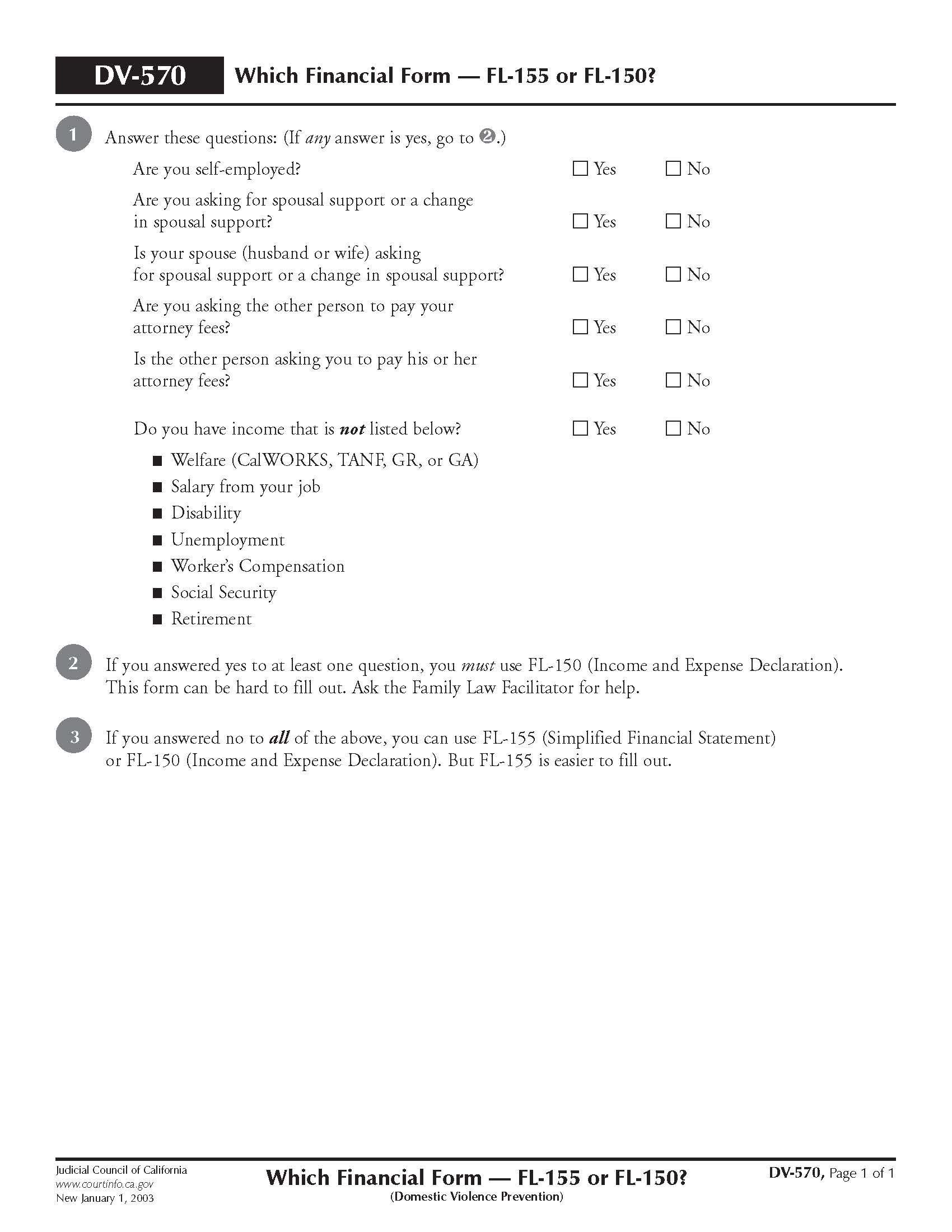 Which Financial Form—FL-155 or FL-150 (Domestic Violence Prevention) {DV-570} | Pdf Fpdf Doc Docx | California