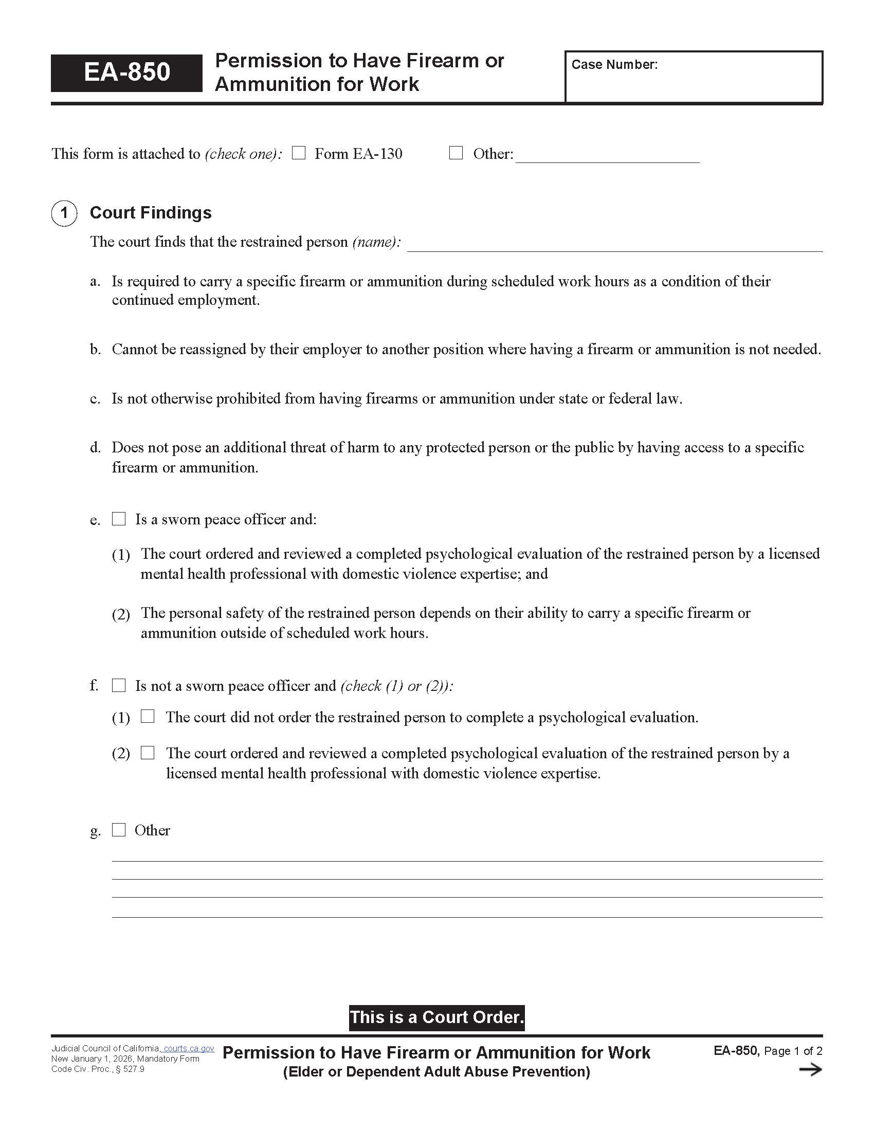 Permission To Have Firearm Or Ammunition For Work {EA-850} | Pdf Fpdf Docx | California