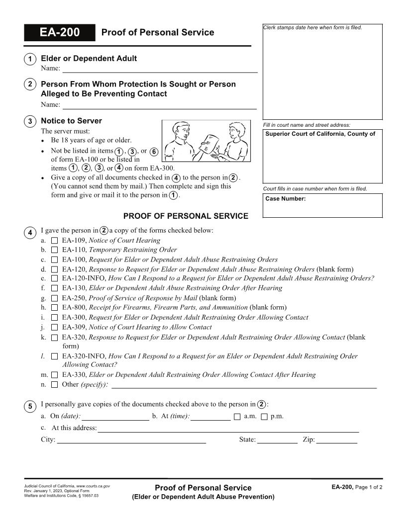 Proof Of Personal Service {EA-200} | Pdf Fpdf Doc Docx | California