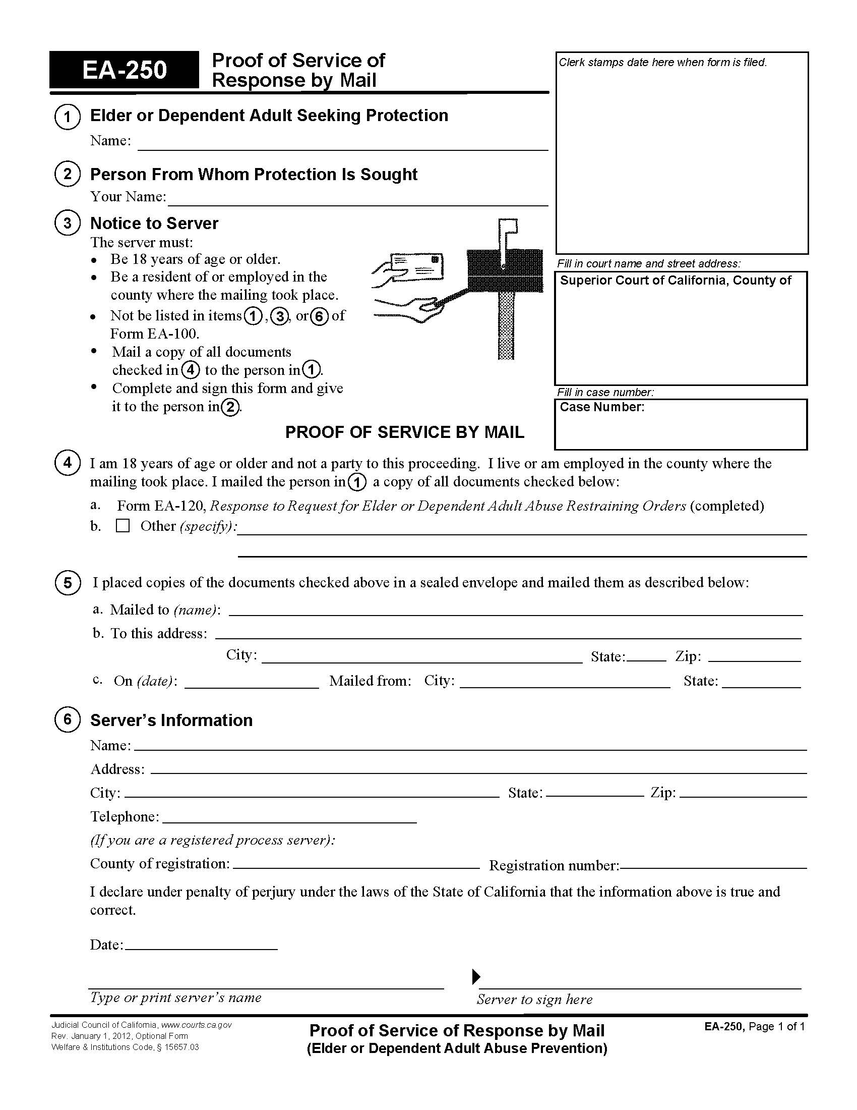 Proof Of Service Of Response By Mail {EA-250} | Pdf Fpdf Doc Docx | California