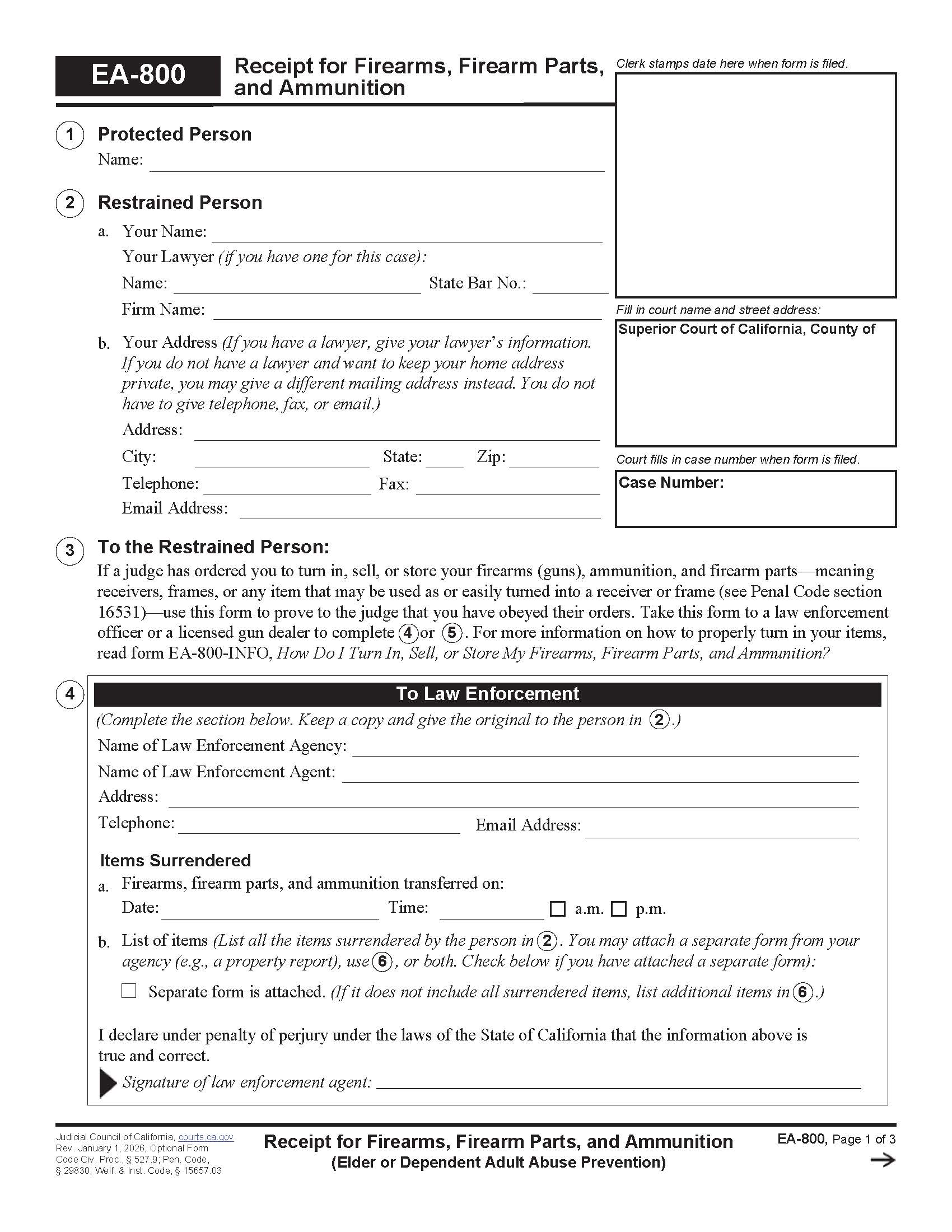 Receipt For Firearms And Firearms Parts {EA-800} | Pdf Fpdf Doc Docx | California
