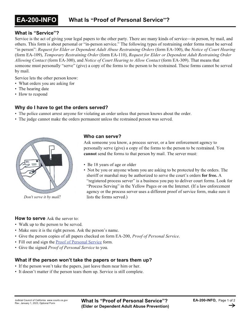 What Is Proof Of Personal Service {EA-200-INFO} | Pdf Fpdf Doc Docx | California