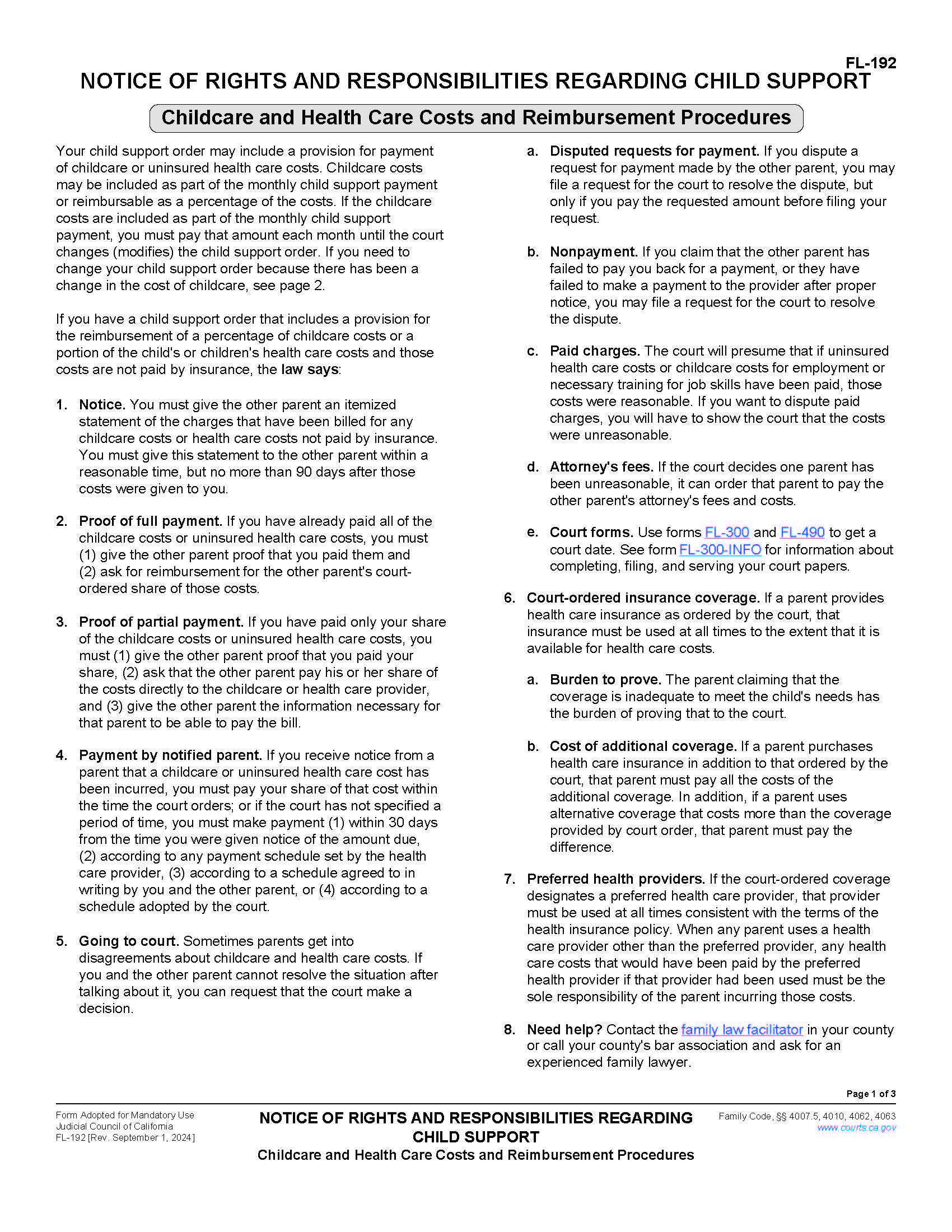Notice Of Rights And Responsibilities (Health-Care Costs And Reimbursement Procedures) {FL-192} | Pdf Fpdf Doc Docx | California