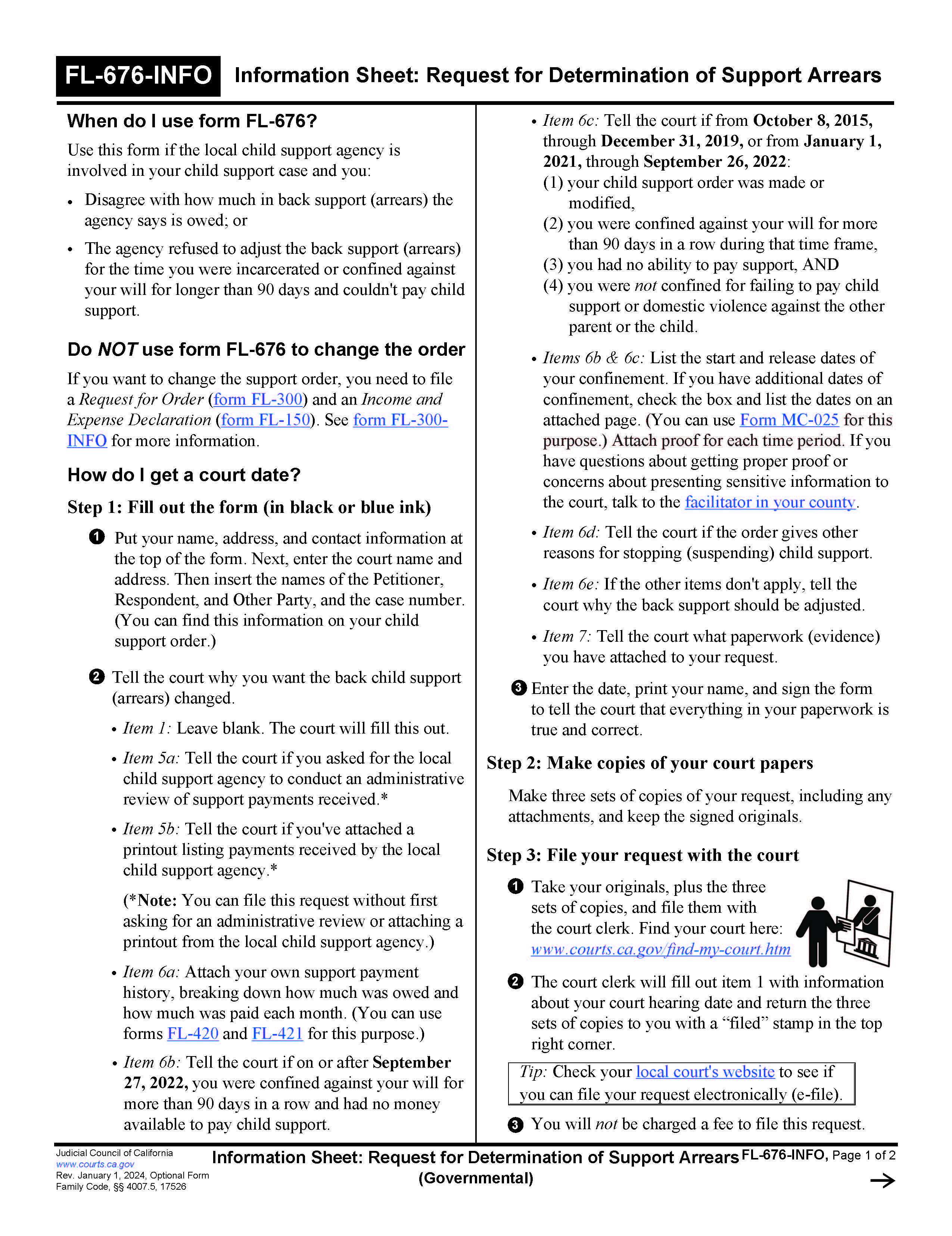 Information Sheet-Request For Determination Of Support Arrears {FL-676-INFO} | Pdf Fpdf Doc Docx | California