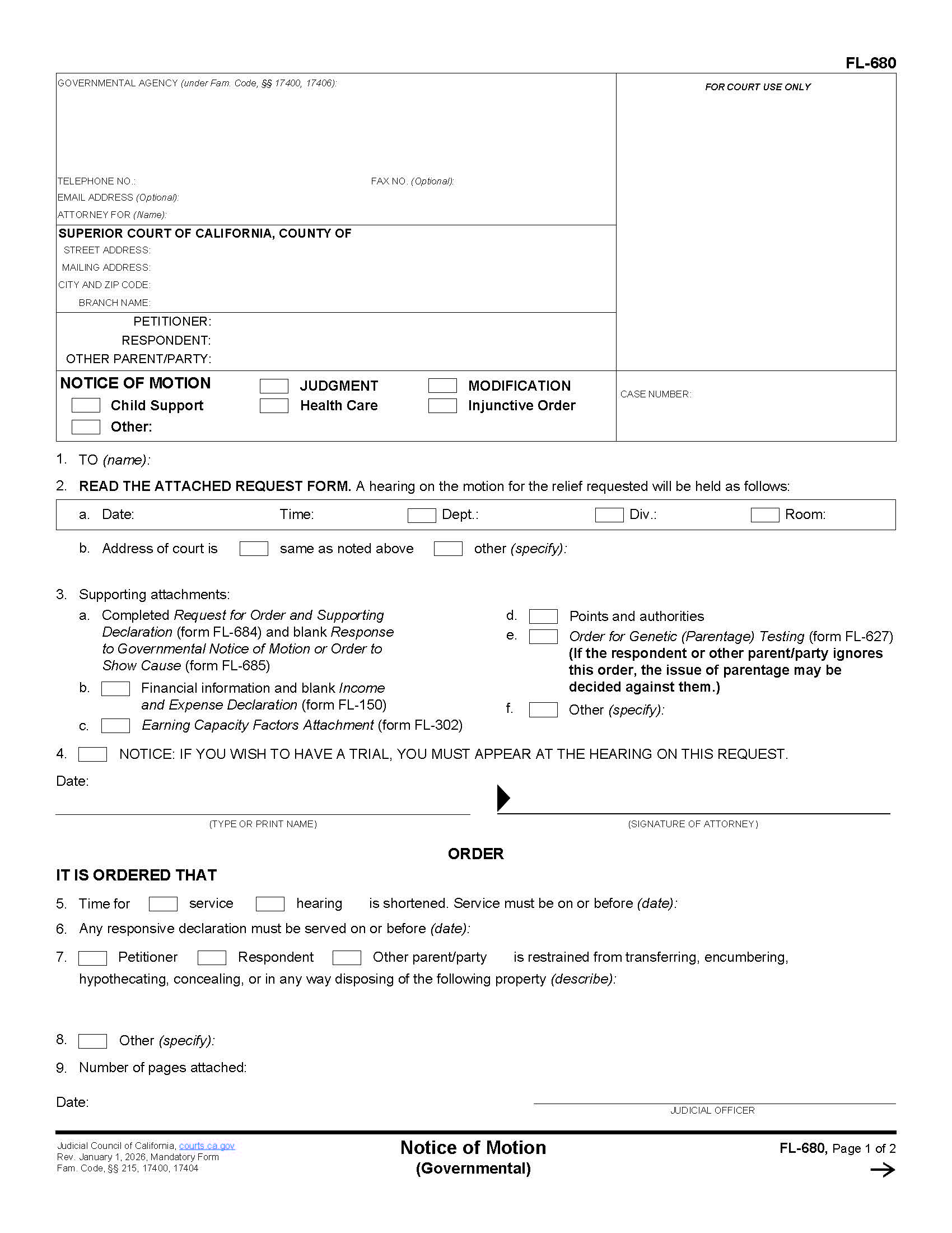 Notice Of Motion {FL-680} | Pdf Fpdf Doc Docx | California