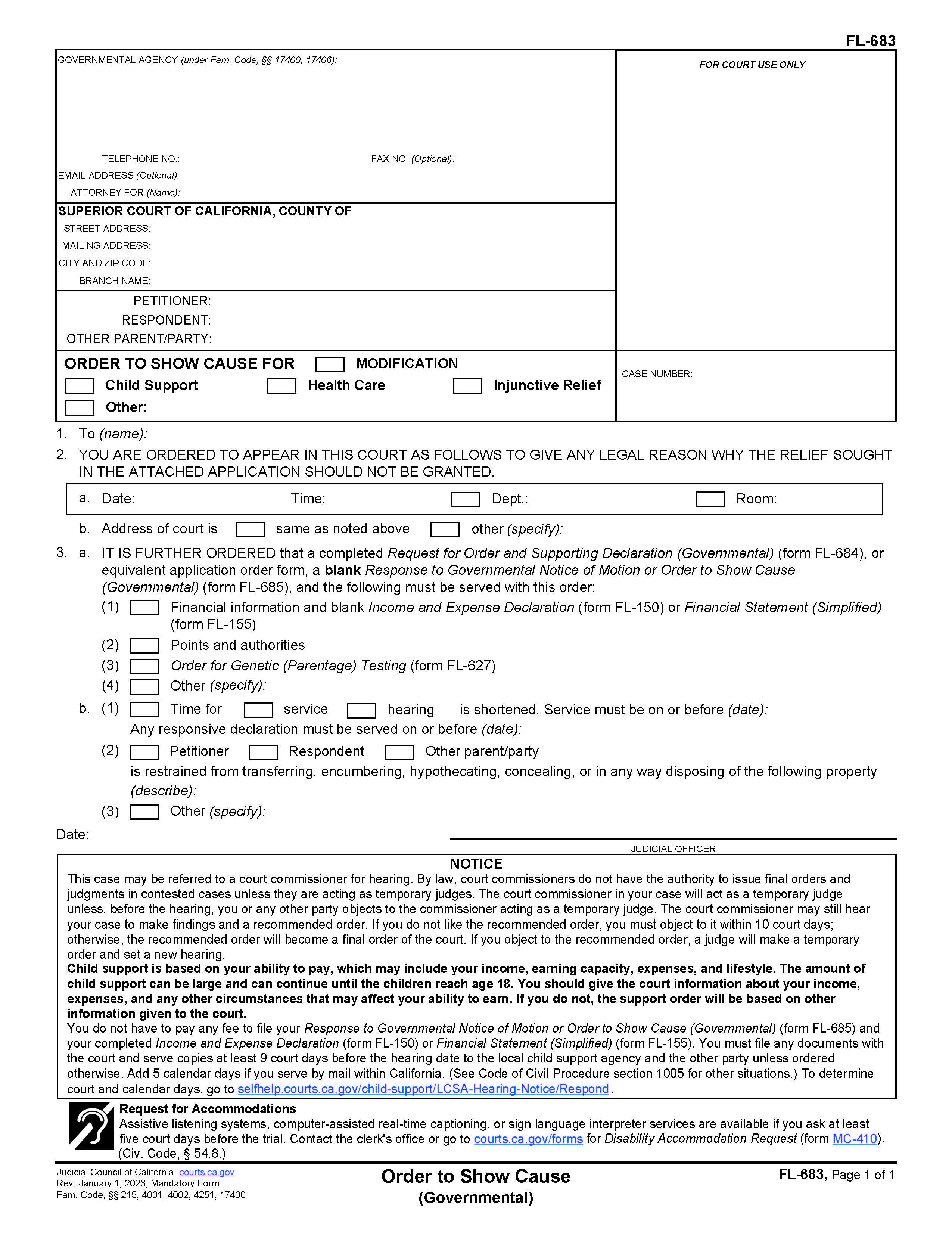 Order To Show Cause (Governmental) {FL-683} | Pdf Fpdf Doc Docx | California