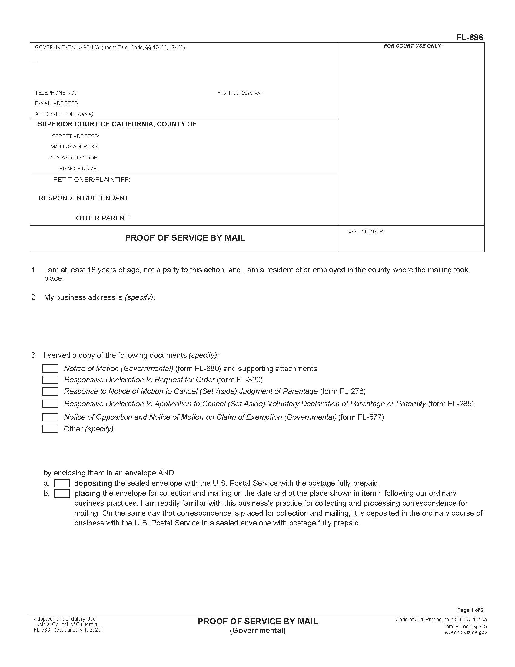 Proof Of Service By Mail {FL-686} | Pdf Fpdf Doc Docx | California