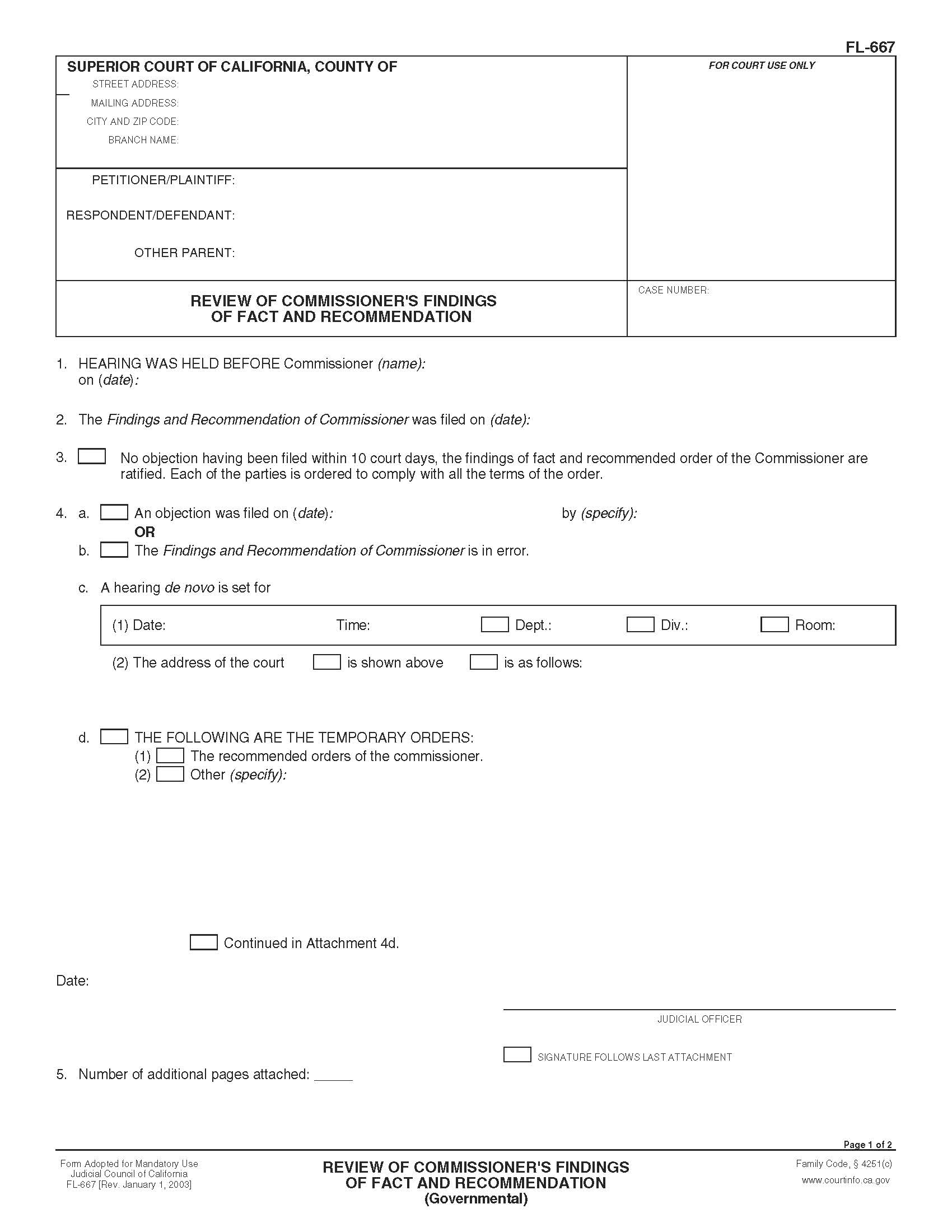 Review Of Commissioners Findings Of Fact And Recommendation (Governmental) {FL-667} | Pdf Fpdf Doc Docx | California