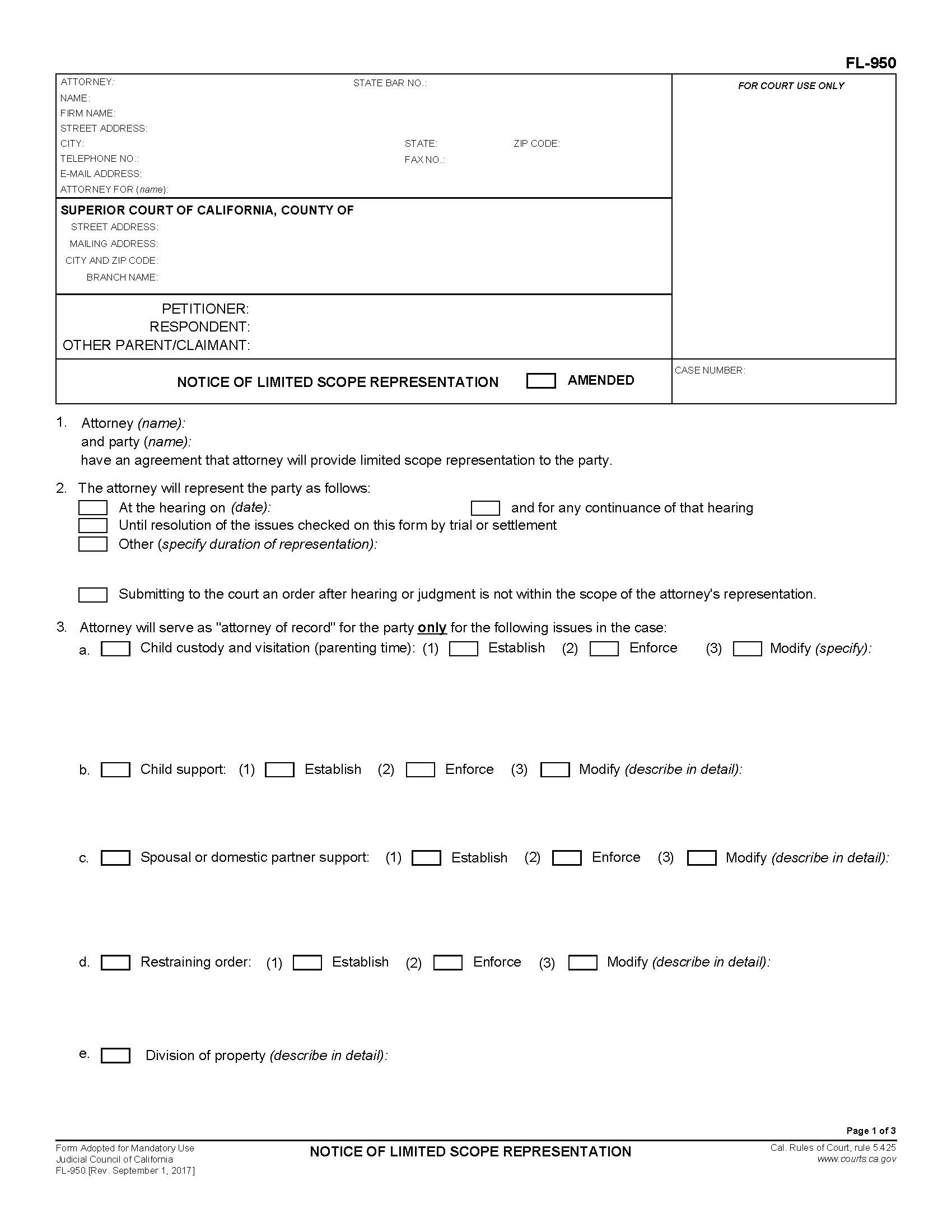 Notice Of Limited Scope Representation {FL-950} | Pdf Fpdf Doc Docx | California