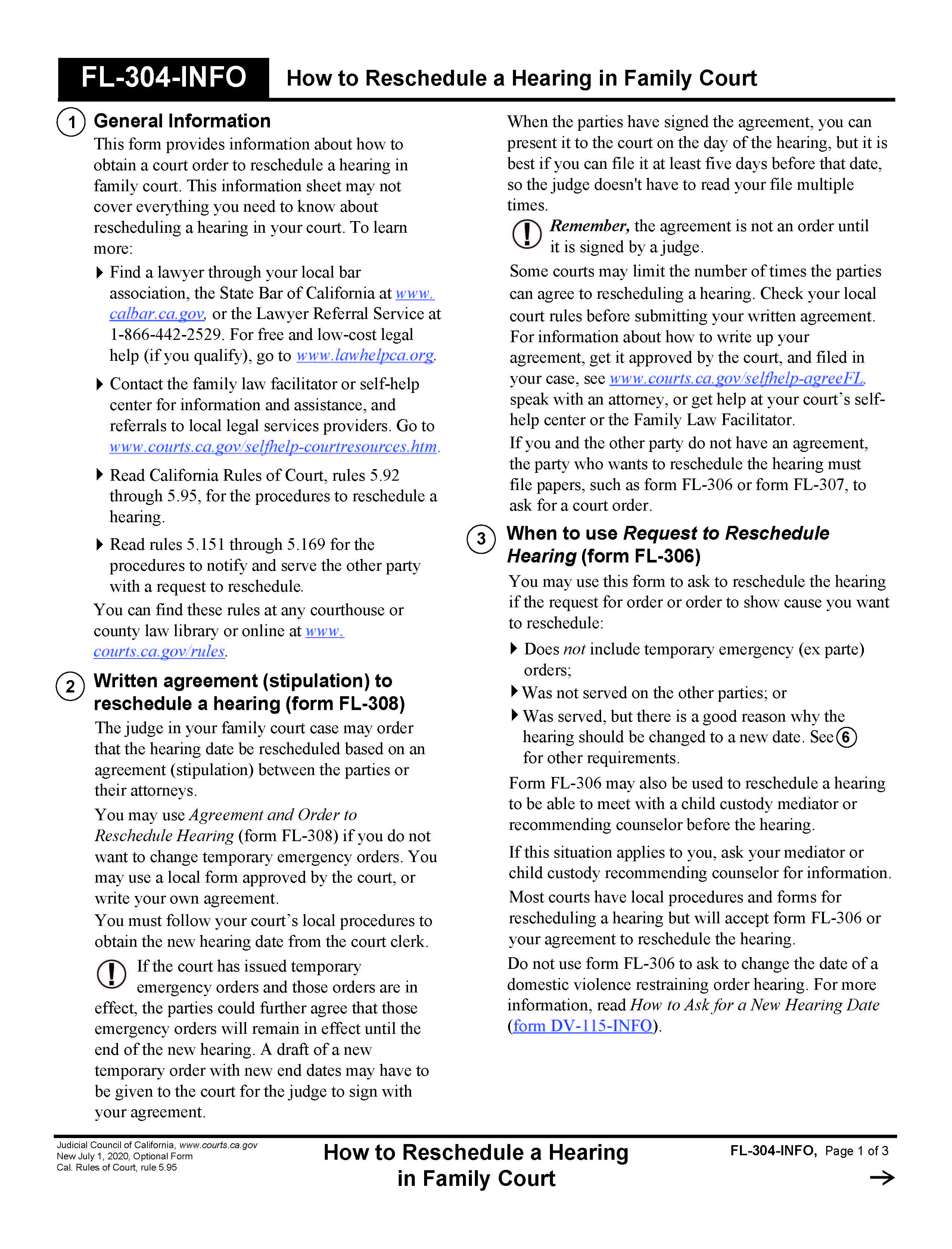 How To Reschedule A Hearing In Family Court {FL-304-INFO} | Pdf Fpdf Docx | California