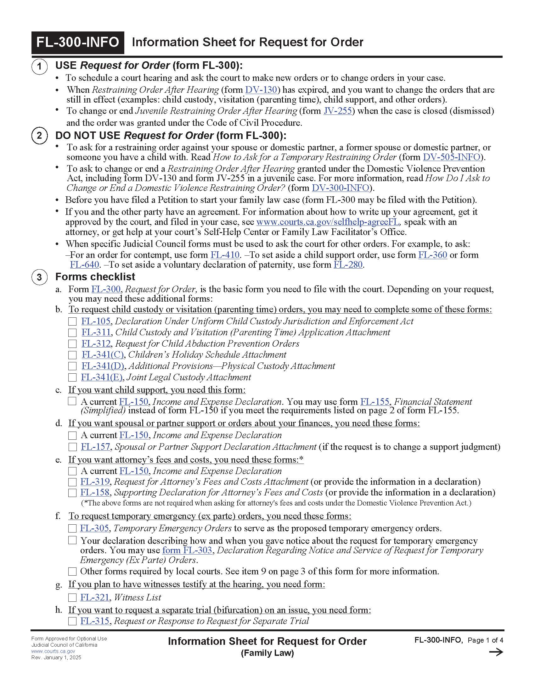 Information Sheet For Request For Order {FL-300-INFO} | Pdf Fpdf Doc Docx | California