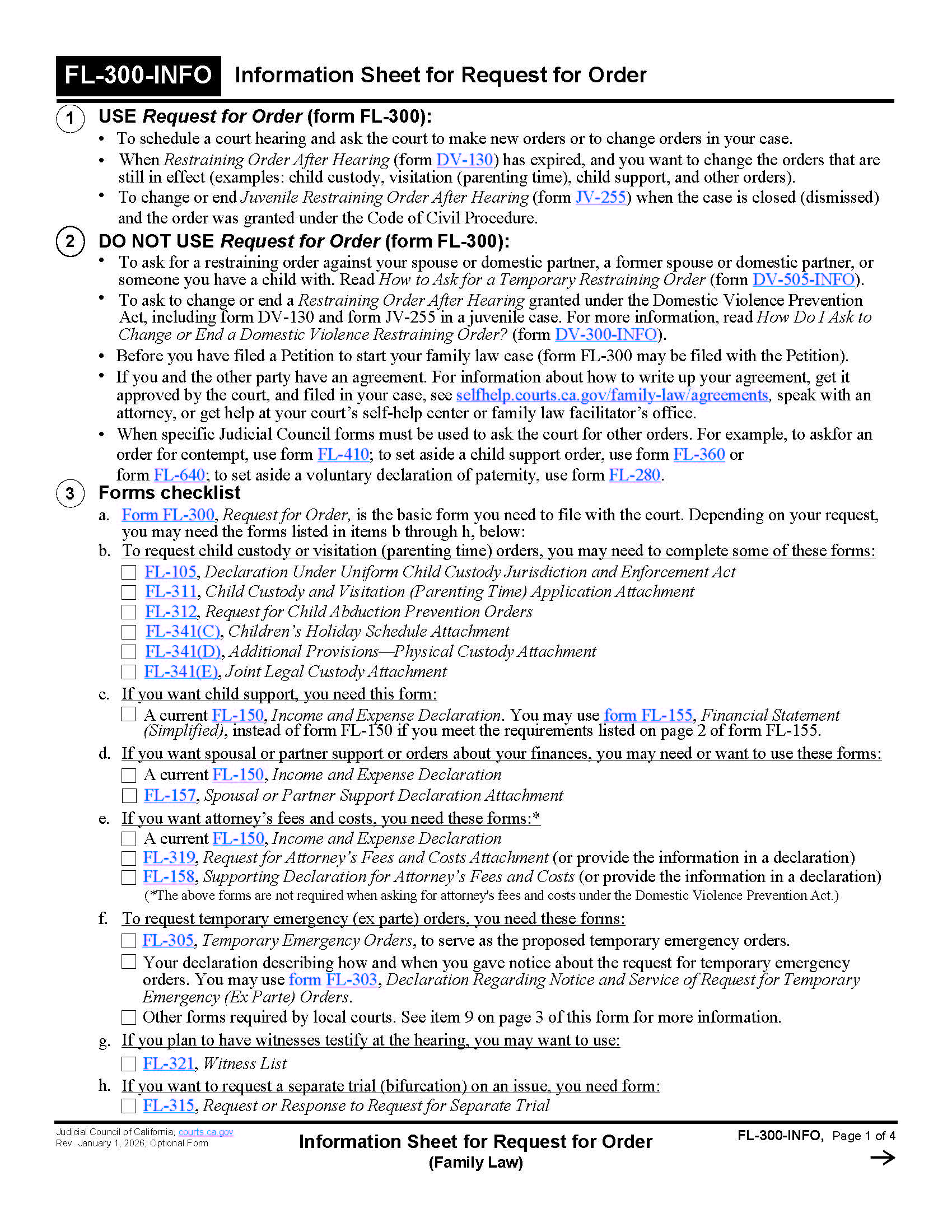 Information Sheet For Request For Order {FL-300-INFO} | Pdf Fpdf Doc Docx | California