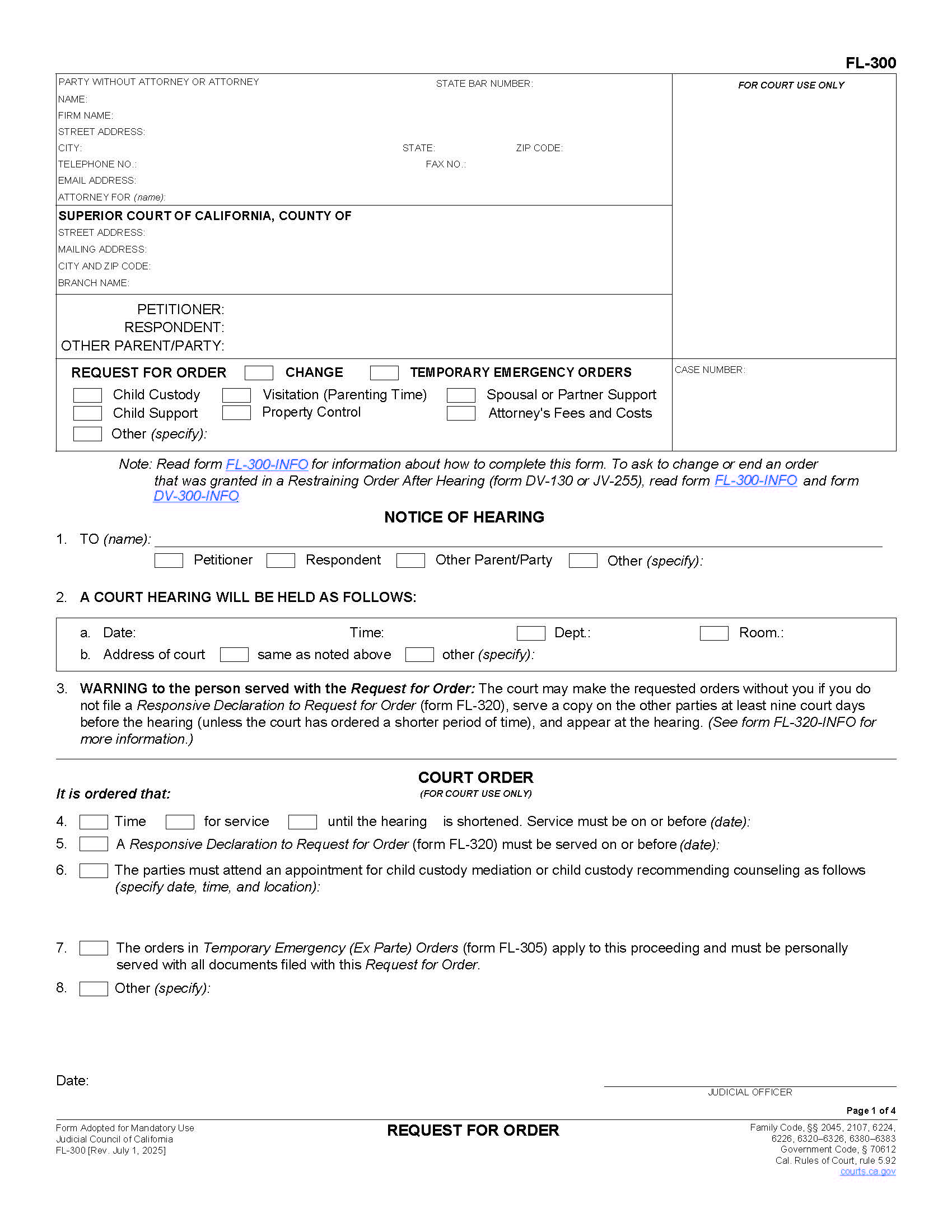 Request For Order {FL-300} | Pdf Fpdf Doc Docx | California