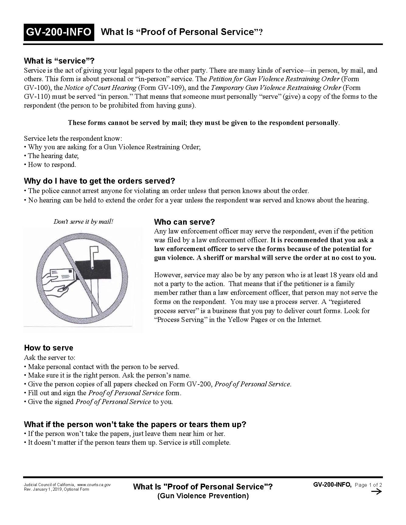 What Is Proof Of Personal Service {GV-200-INFO} | Pdf Fpdf Docx | California