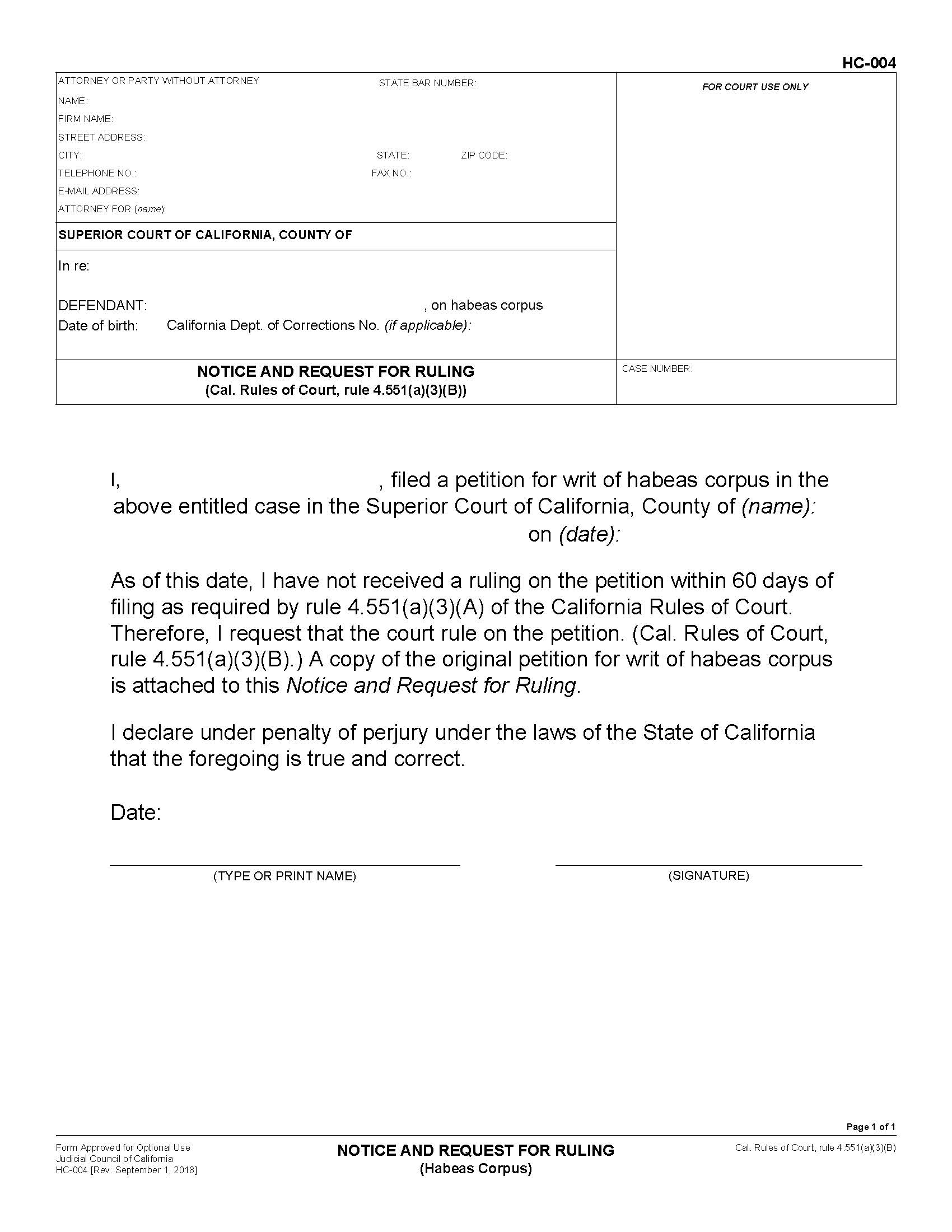 Notice And Request For Ruling {HC-004} | Pdf Fpdf Docx | California
