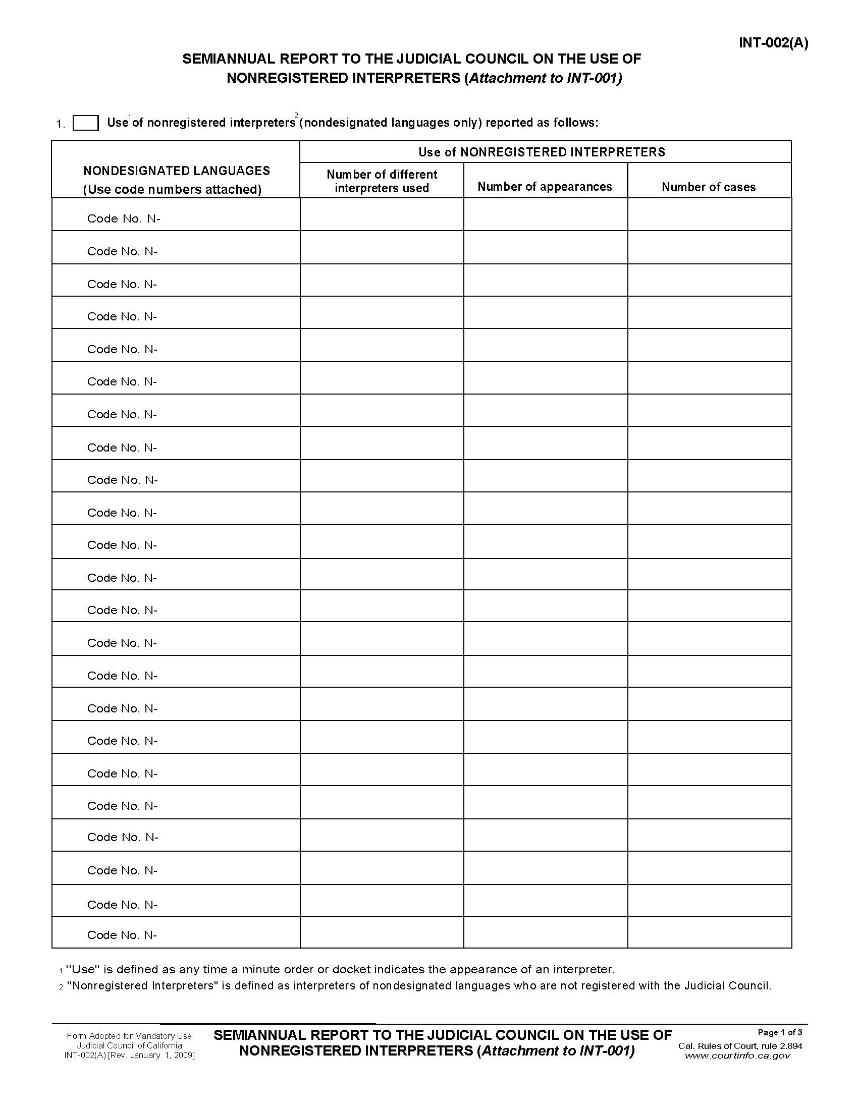 Semiannual Report To The Judicial Council On The Use Of Nonregistered Interpreters (Attachment To INT-001) {INT-002(A)} | Pdf Fpdf Doc Docx | California