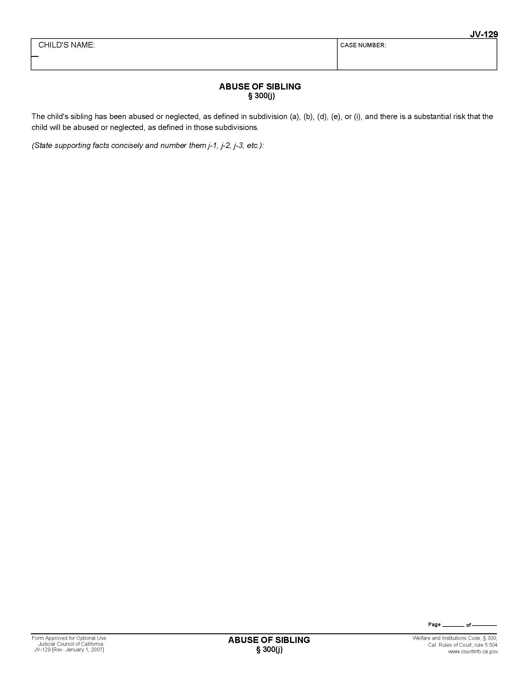 Abuse Of Sibling 300(j) {JV-129} | Pdf Fpdf Doc Docx | California