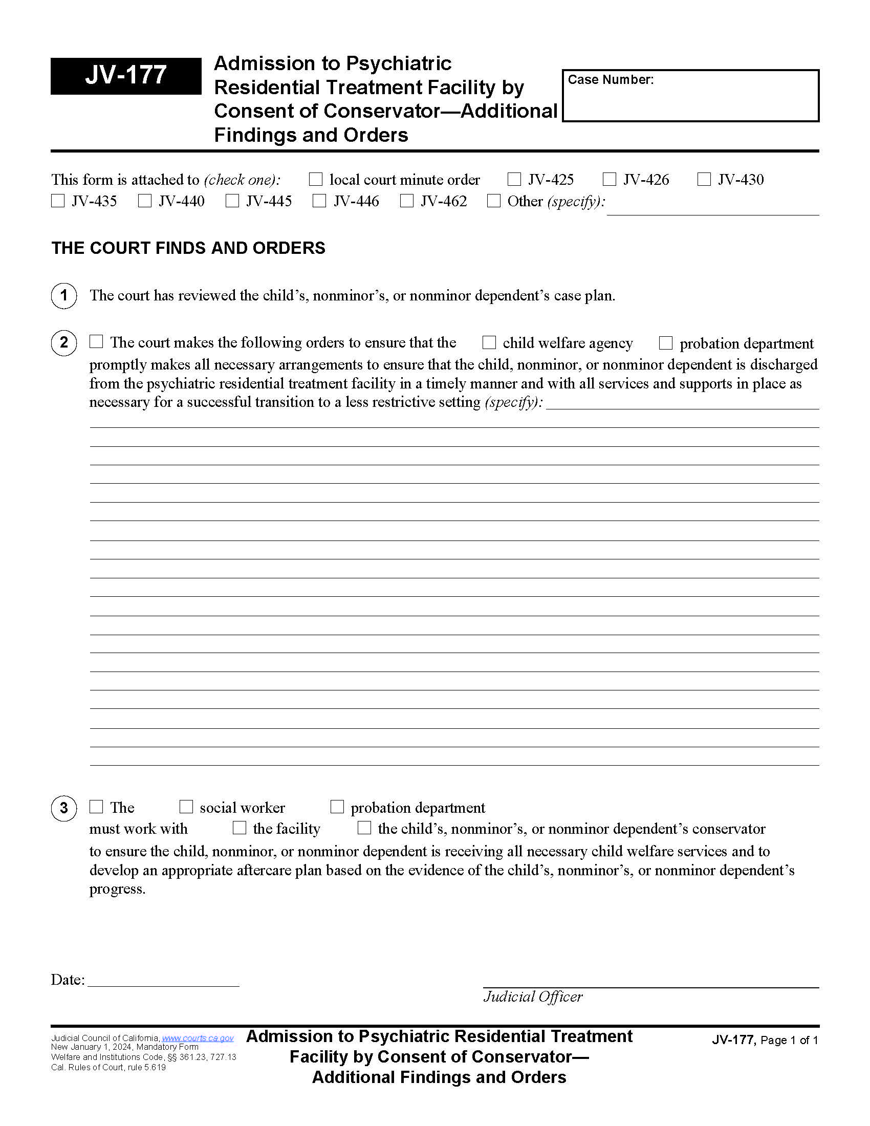 Admission To Psychiatric Residential Treatment Facility By Consent Of Conservator {JV-177} | Pdf Fpdf Docx | California