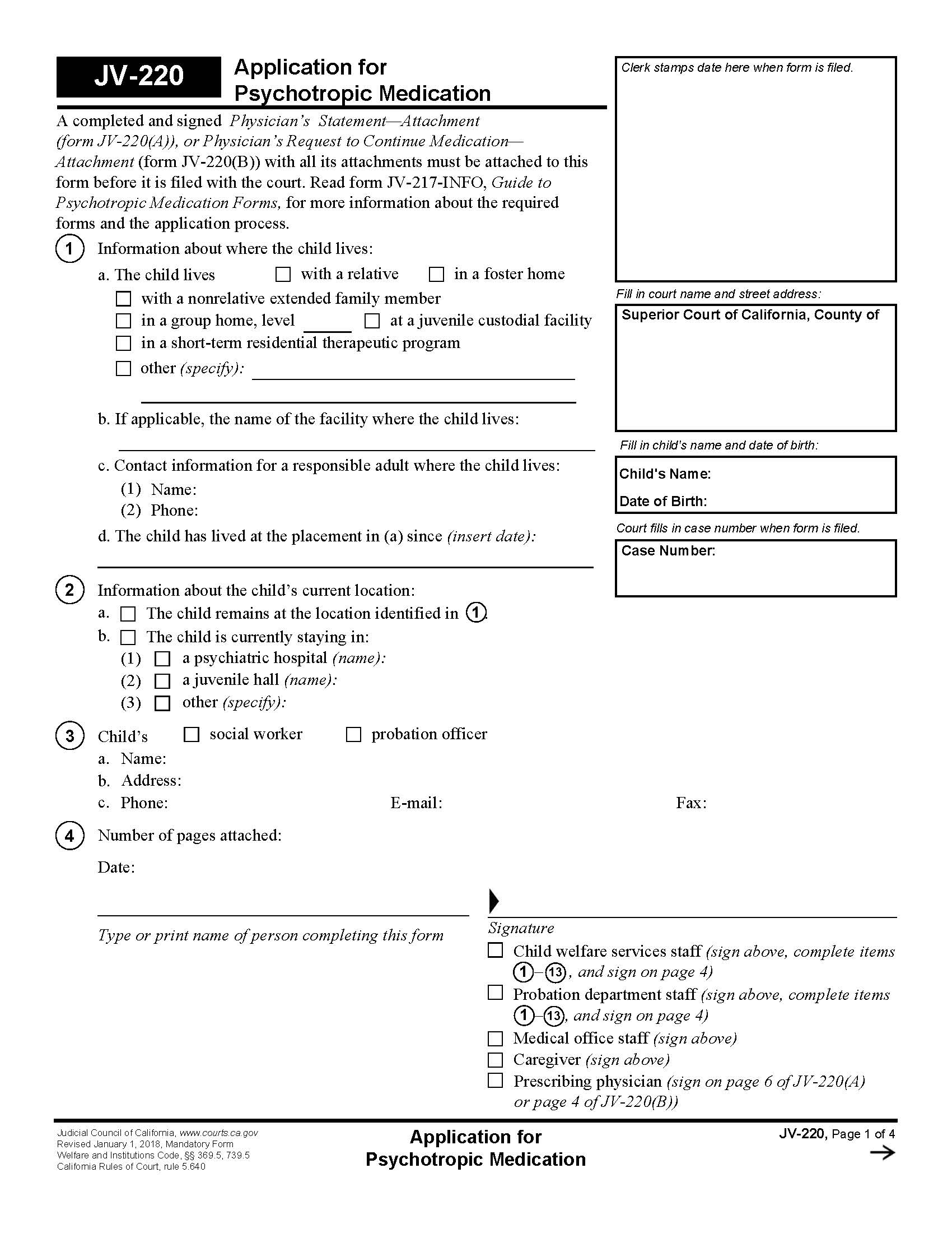 Application For Psychotropic Medication {JV-220} | Pdf Fpdf Docx | California