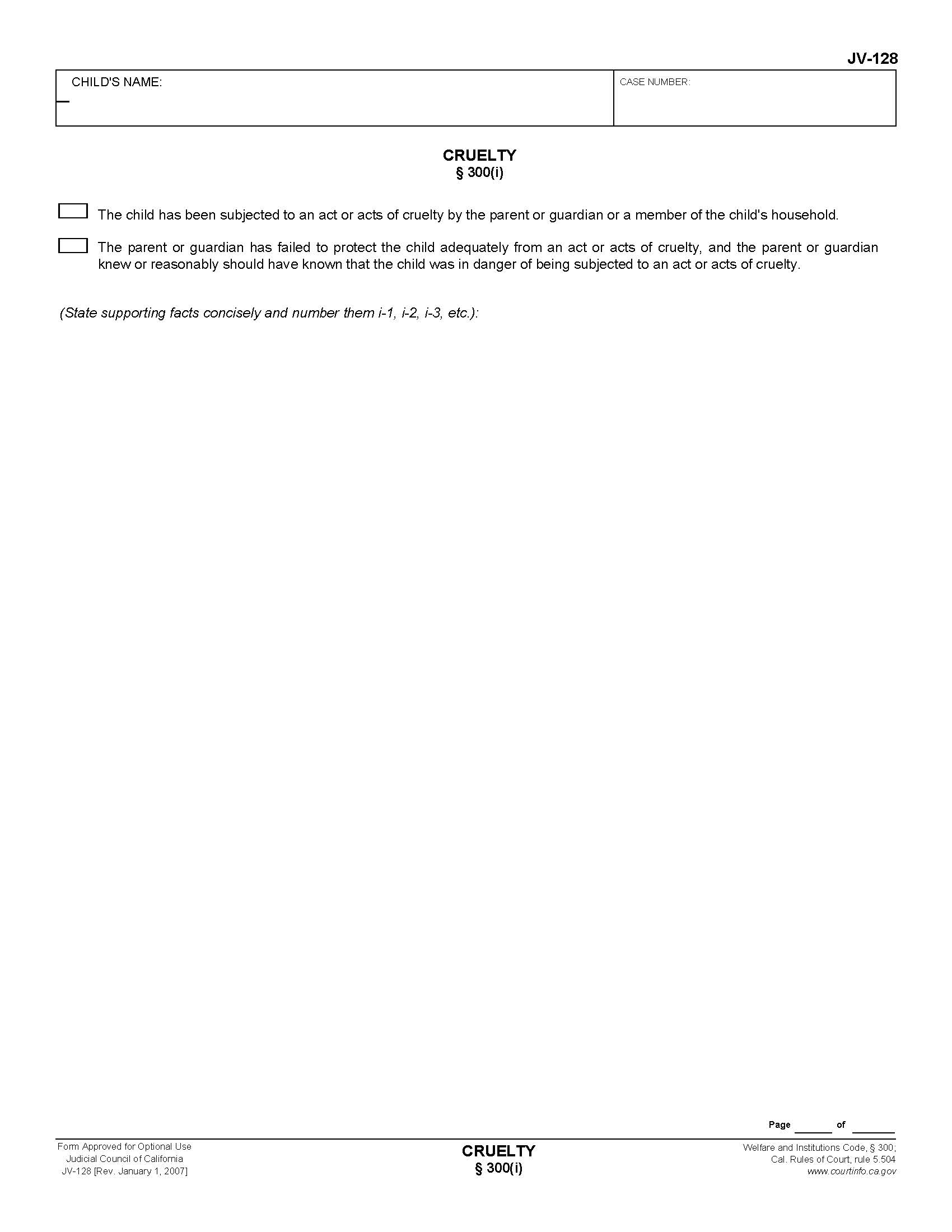 Cruelty 300(i) {JV-128} | Pdf Fpdf Doc Docx | California