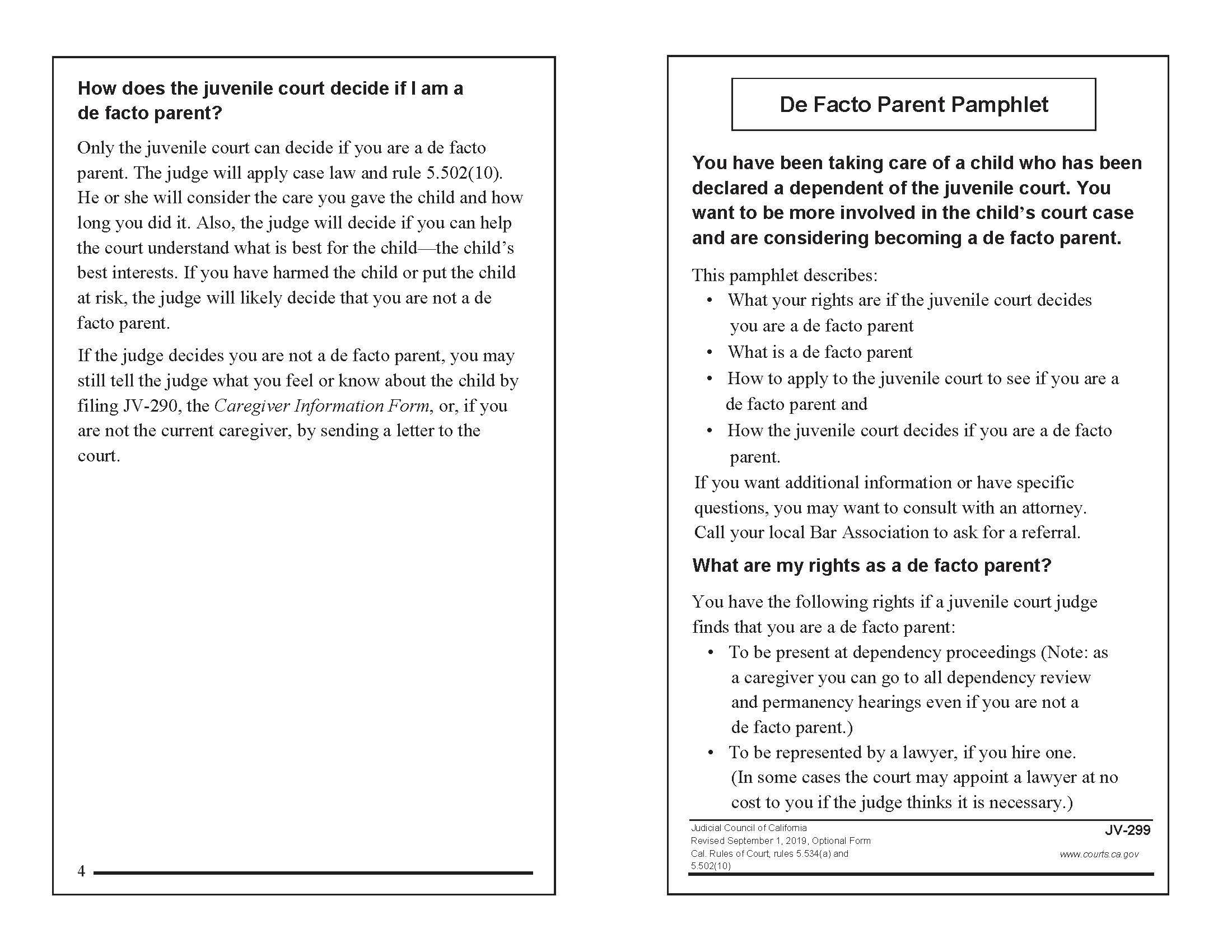 De Facto Parent Pamphlet {JV-299} | Pdf Fpdf Docx | California