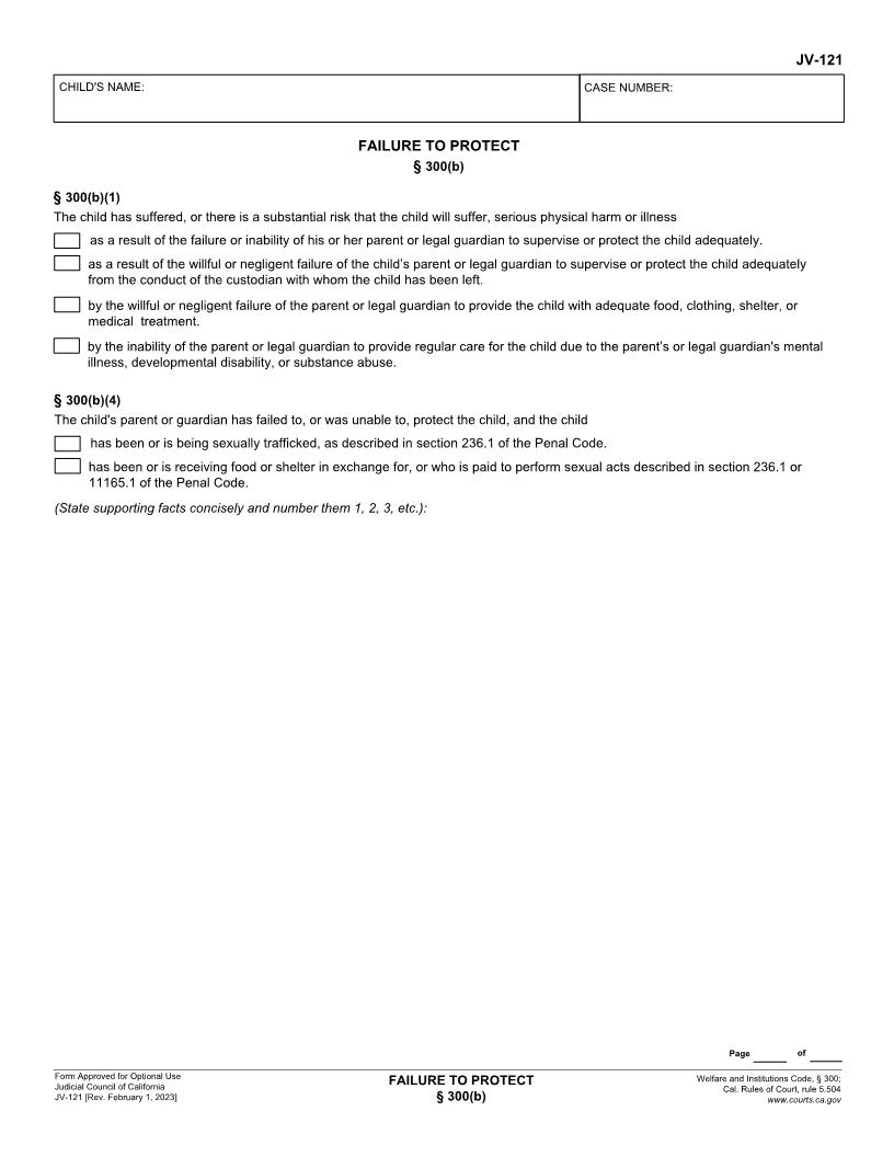 Failure To Protect 300(b) {JV-121} | Pdf Fpdf Doc Docx | California