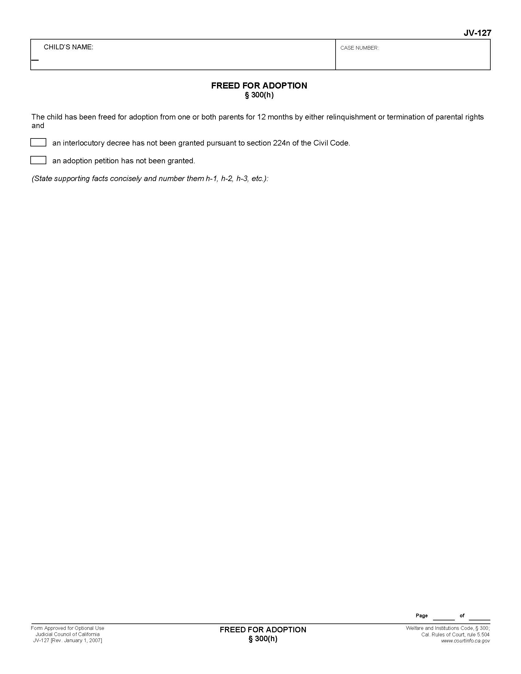 Freed For Adoption 300(h) {JV-127} | Pdf Fpdf Doc Docx | California