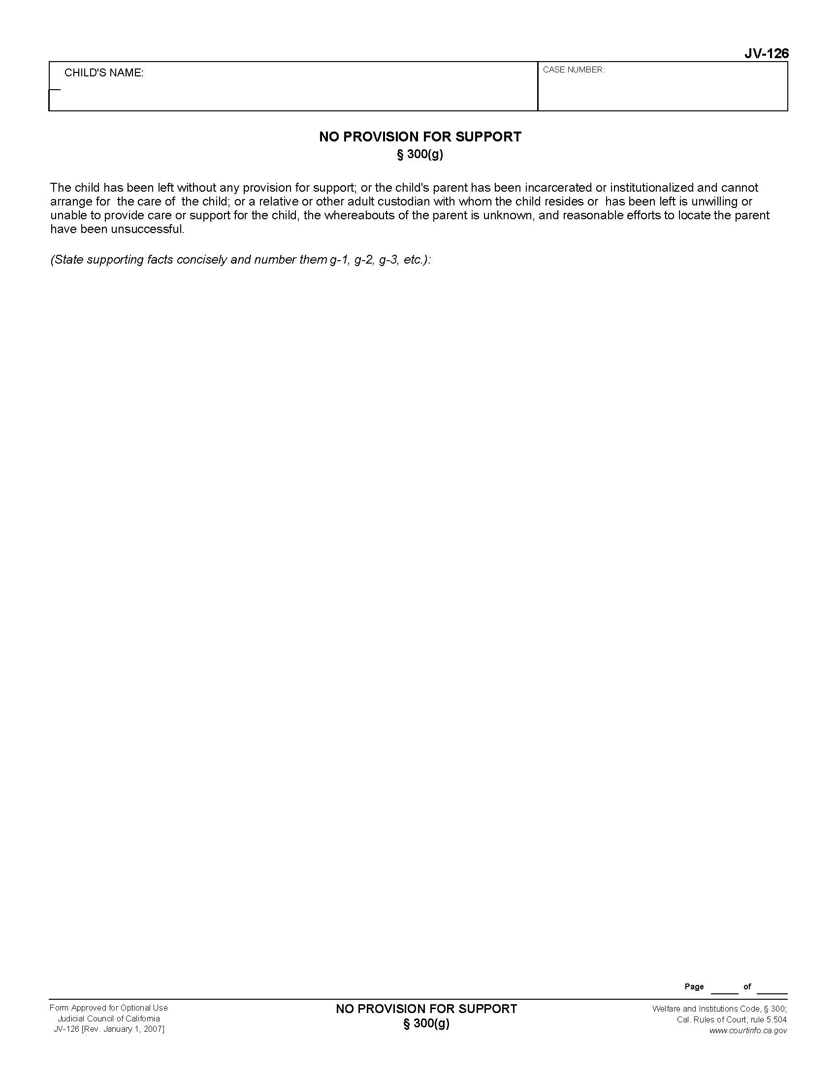 No Provision For Support 300(g) {JV-126} | Pdf Fpdf Doc Docx | California