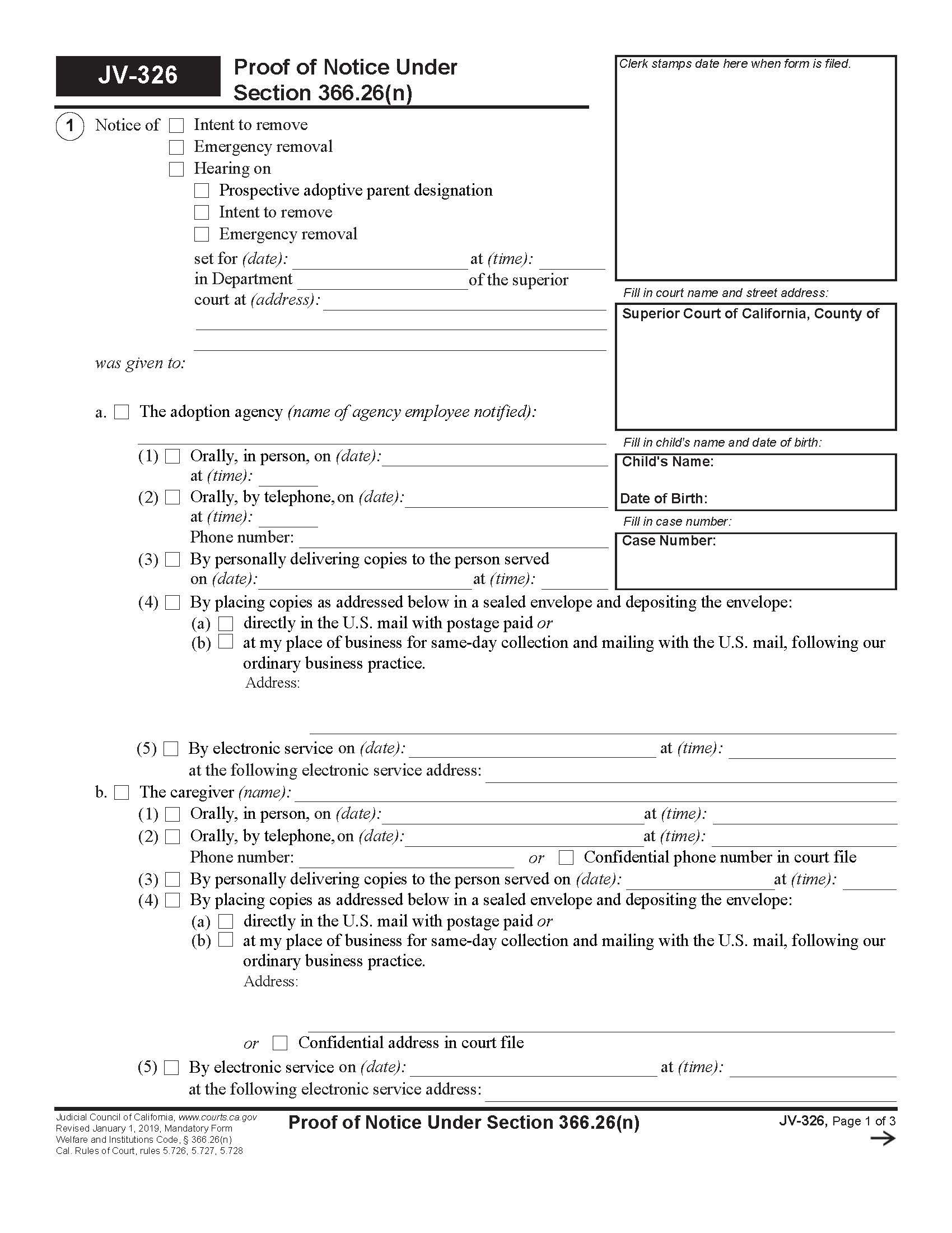 Proof Of Notice {JV-326} | Pdf Fpdf Docx | California