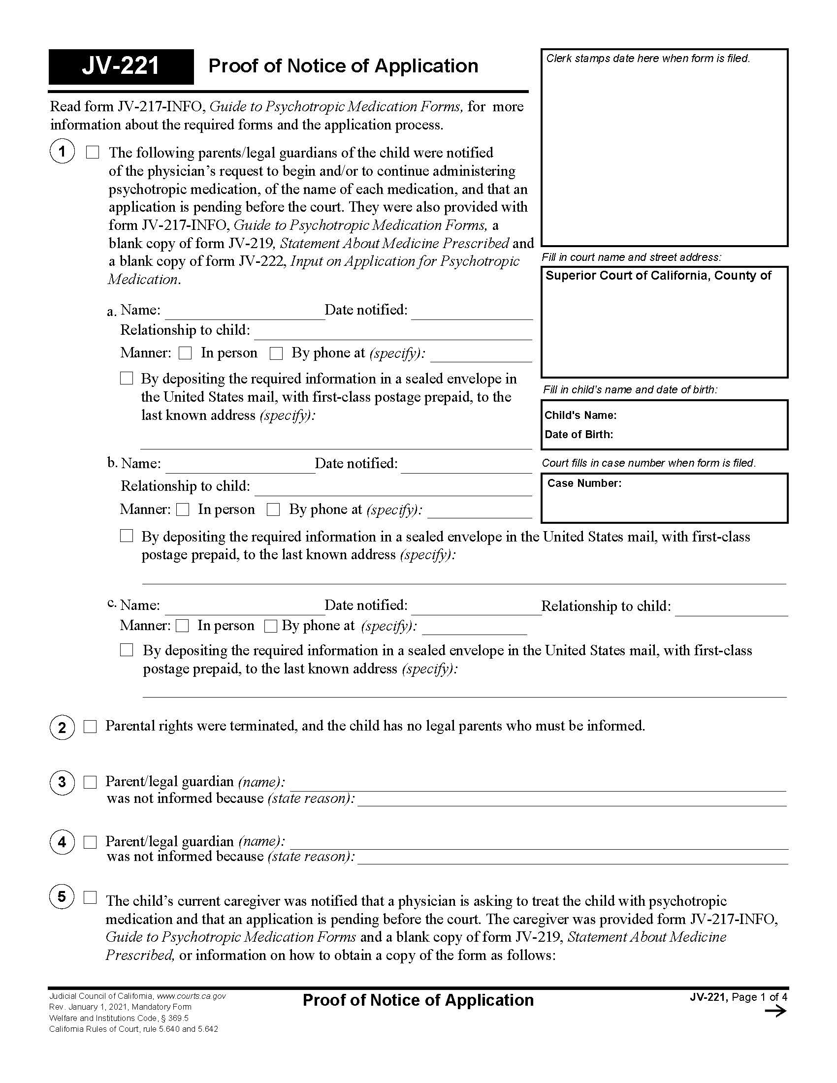 Proof Of Notice Of Application {JV-221} | Pdf Fpdf Docx | California