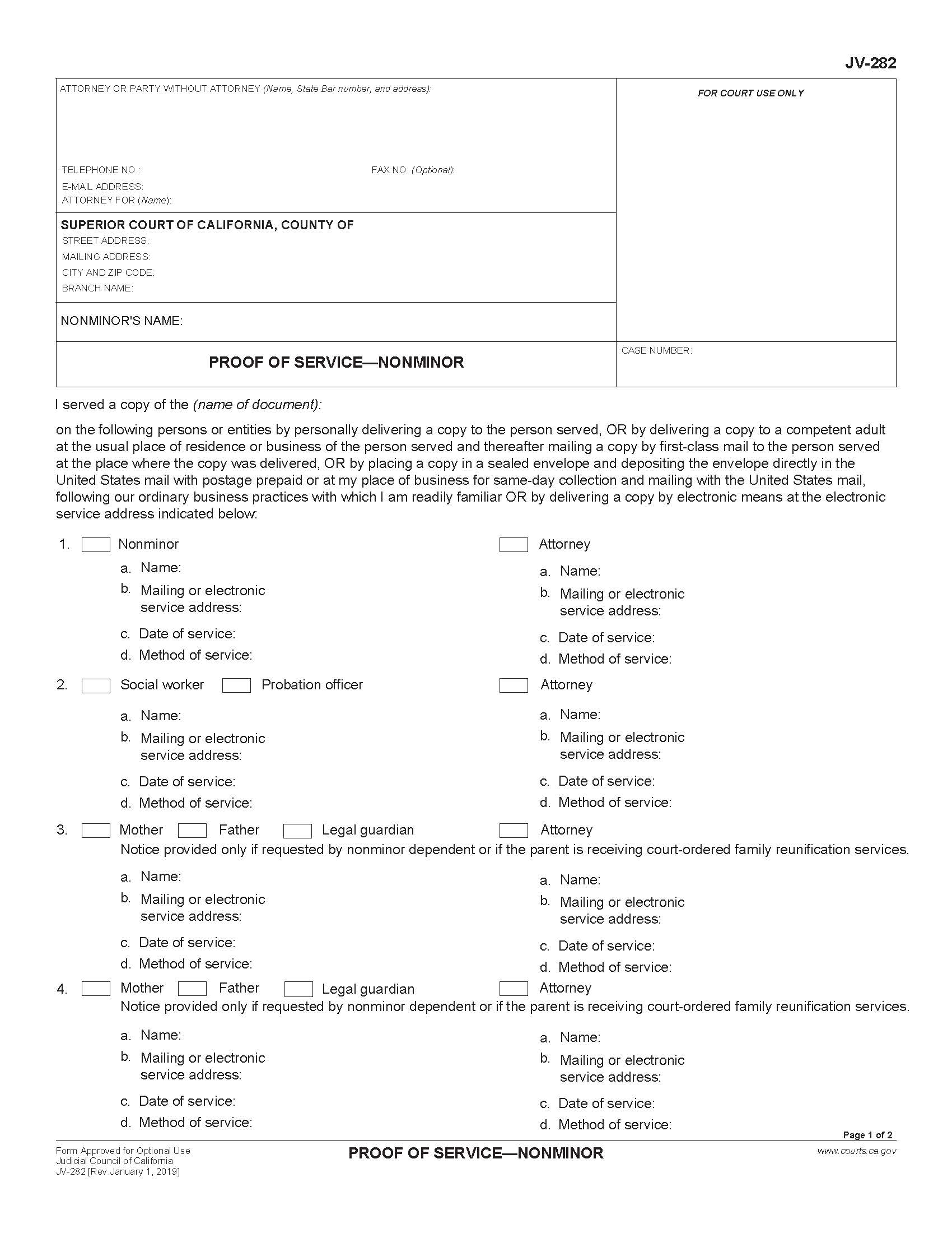 Proof Of Service-Nonminor {JV-282} | Pdf Fpdf Docx | California