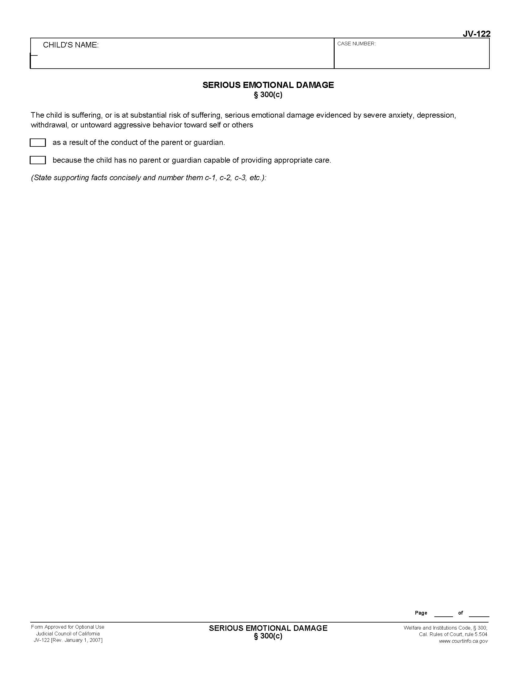 Serious Emotional Damage 300(c) {JV-122} | Pdf Fpdf Doc Docx | California