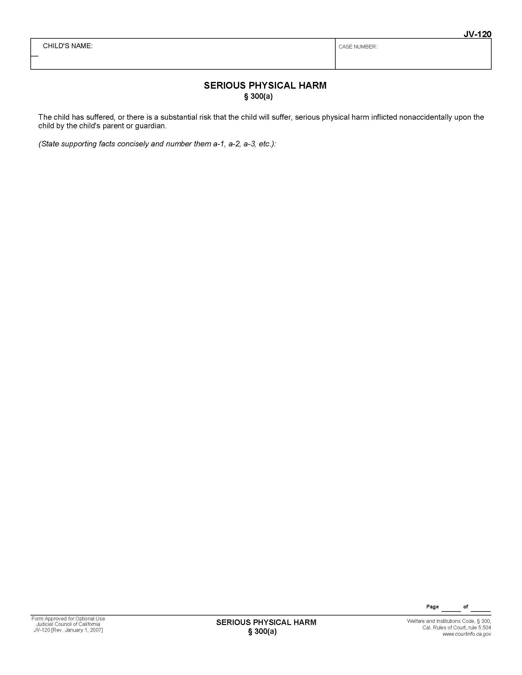 Serious Physical Harm 300(a) {JV-120} | Pdf Fpdf Doc Docx | California