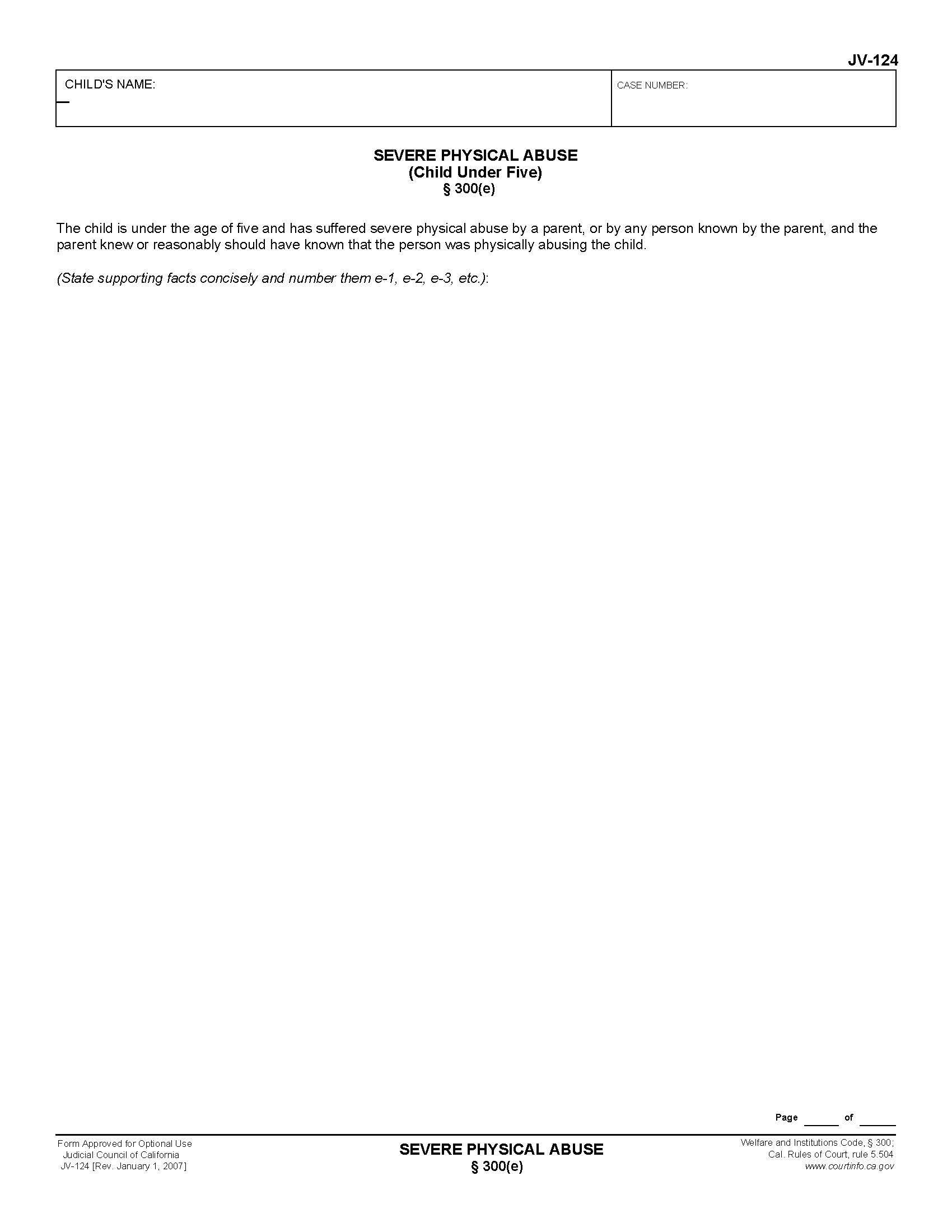 Severe Physical Abuse 300(e) {JV-124} | Pdf Fpdf Doc Docx | California