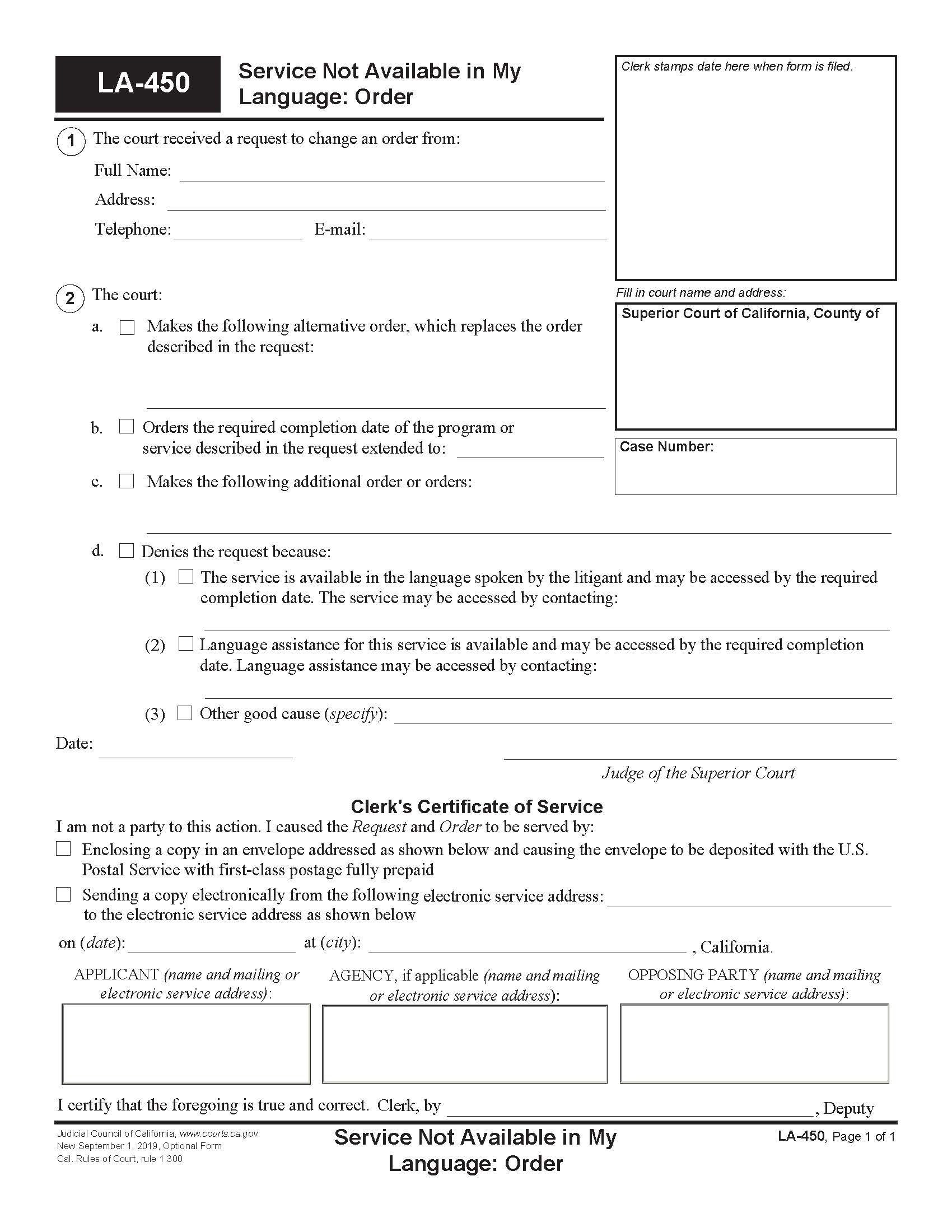 Service Not Available In My Language Order {LA-450} | Pdf Fpdf Docx | California