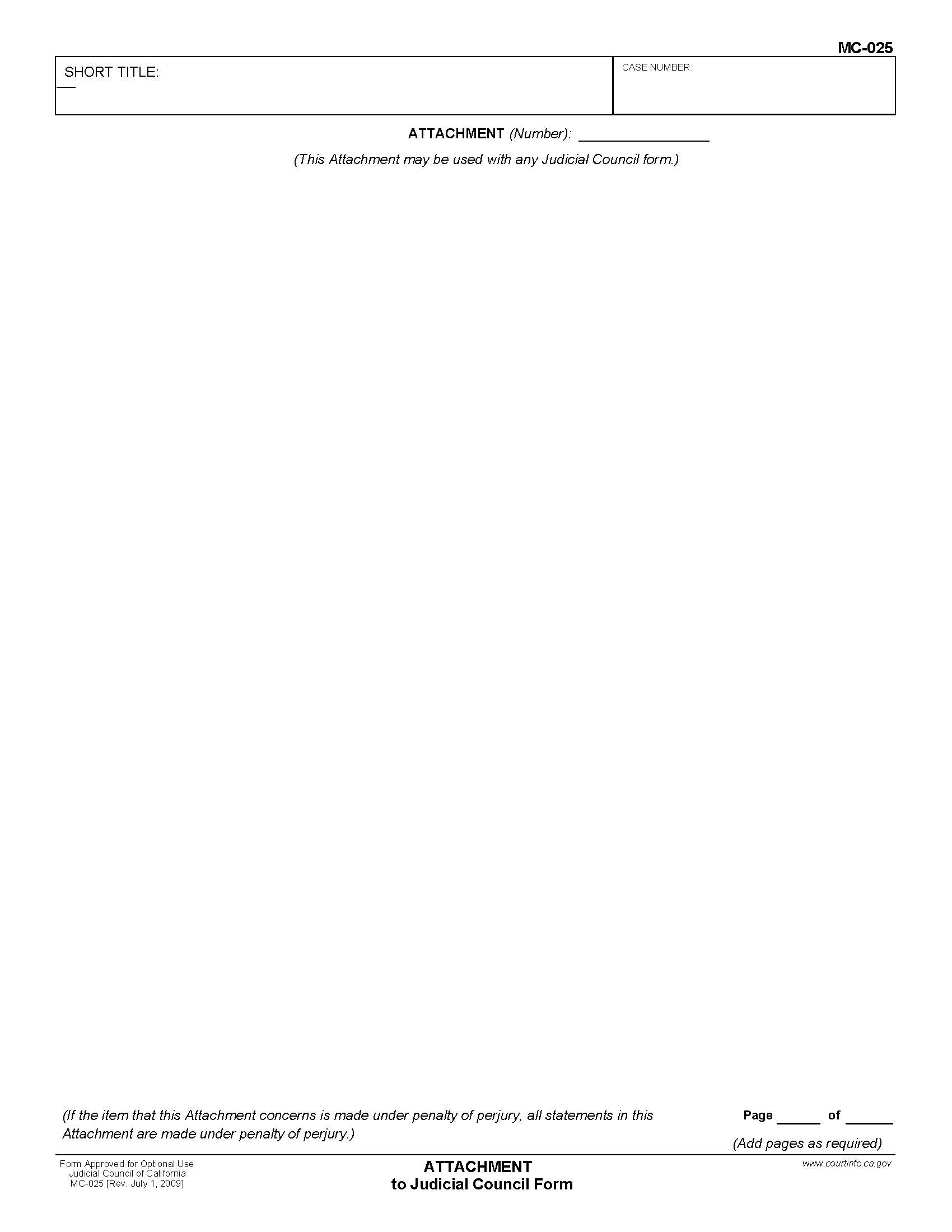 Attachment To Judicial Council Form {MC-025} | Pdf Fpdf Doc Docx | California