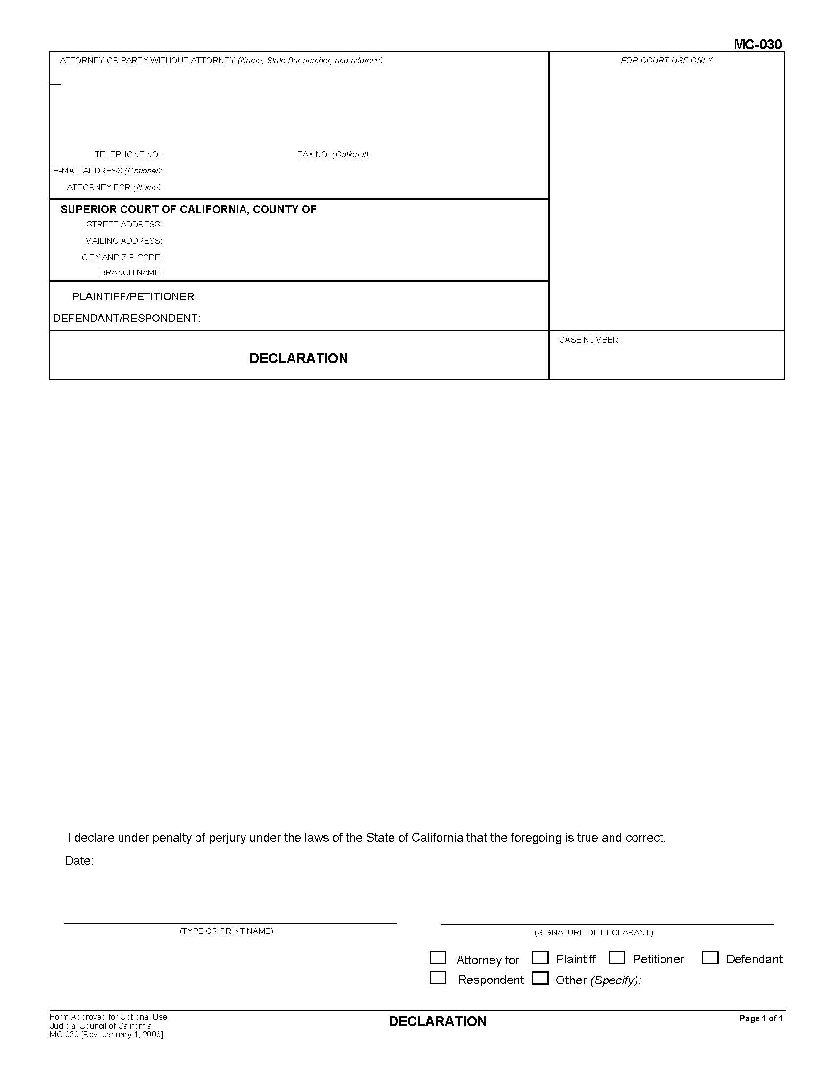 Declaration {MC-030} | Pdf Fpdf Doc Docx | California