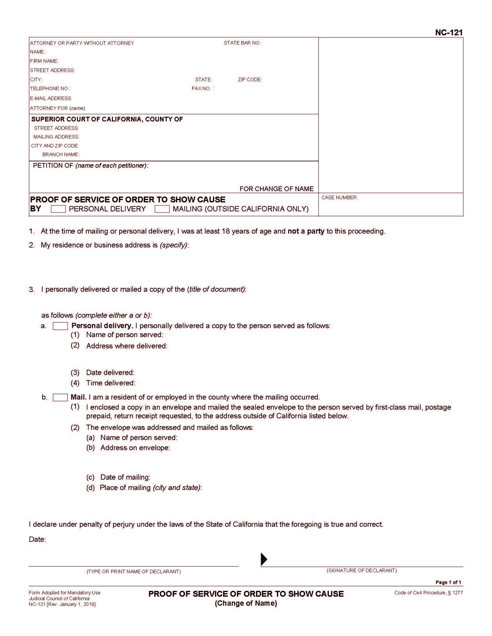 Proof Of Service Of Order To Show Cause {NC-121} | Pdf Fpdf Docx | California