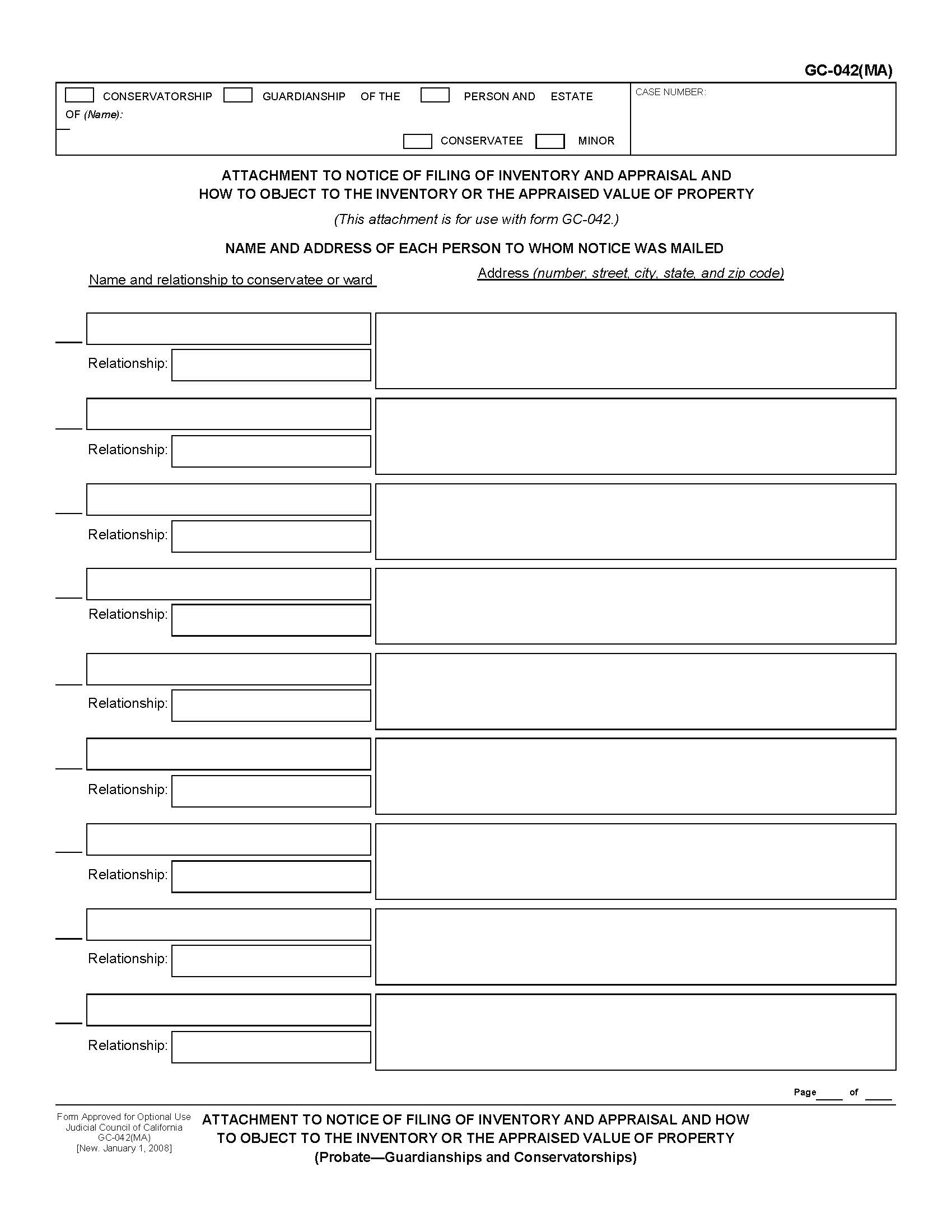 Attachment To Notice Of Filing Of Inventory And Appraisal {GC-042(MA)} | Pdf Fpdf Doc Docx | California