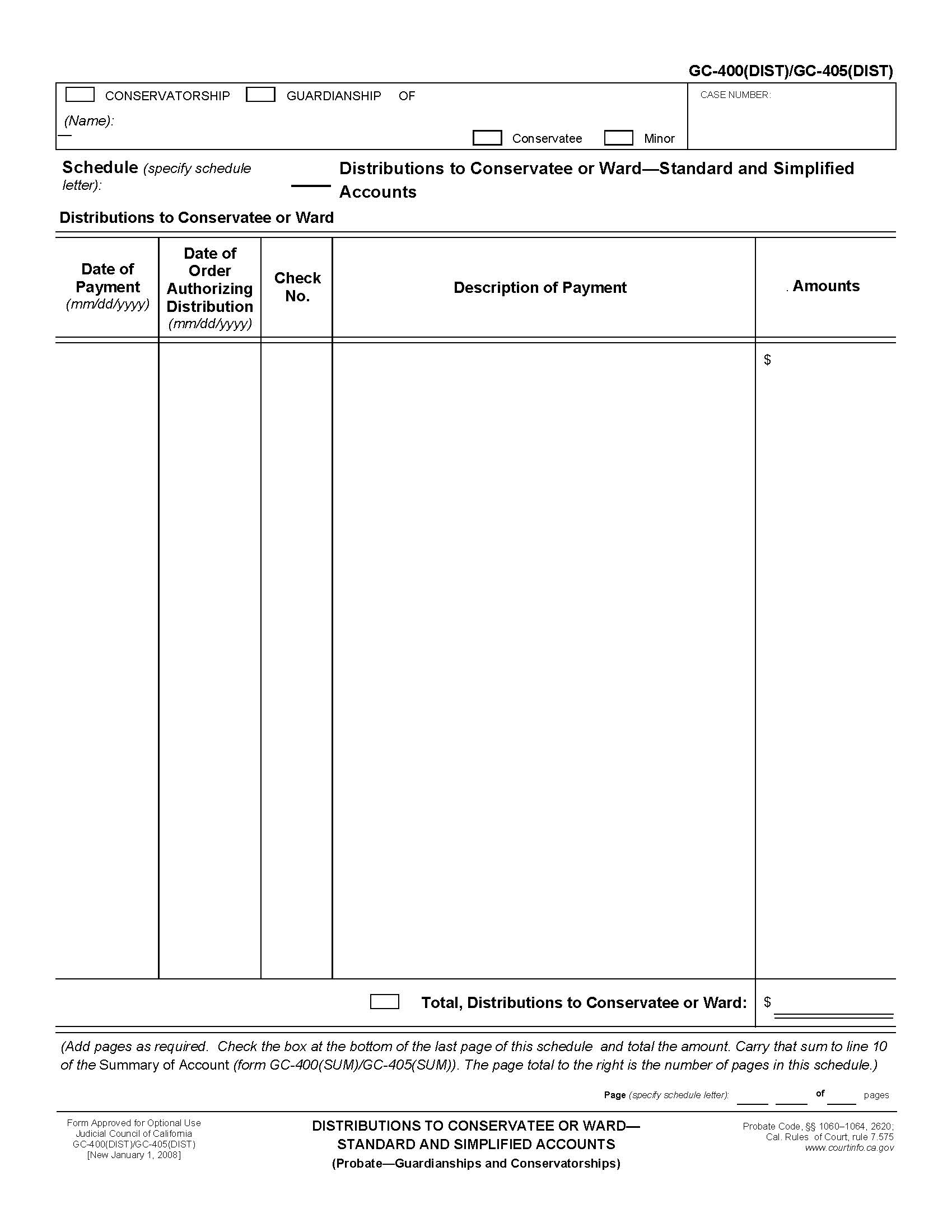 Distribution To Conservatee Or Ward-Standard And Simplified Accounts {GC-400(DIST) GC-405(DIST)} | Pdf Fpdf Doc Docx | California