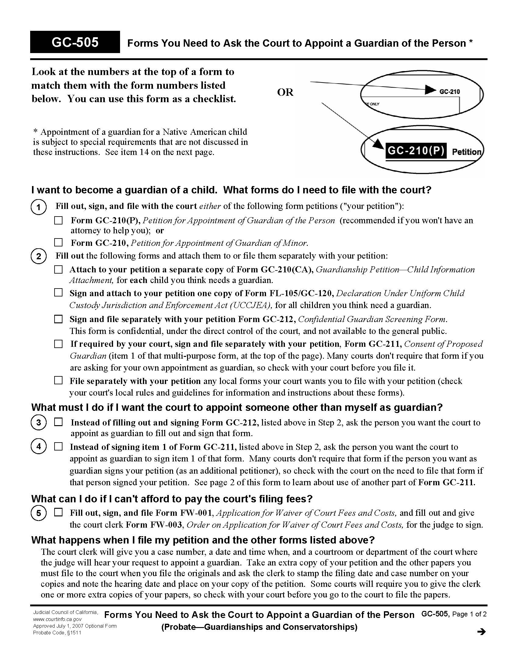 Forms You Need to Ask the Court to Appoint a Guardian of the Person {GC-505} | Pdf Doc Docx | California