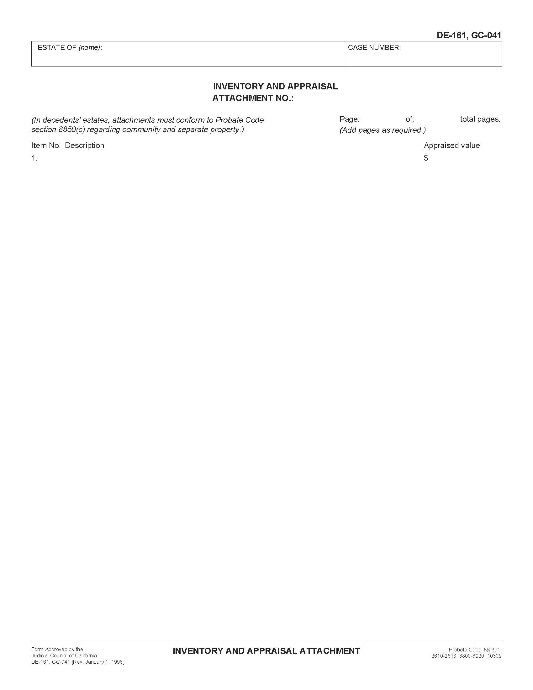Inventory And Appraisal Attachment {GC-041} | Pdf Fpdf Doc Docx | California