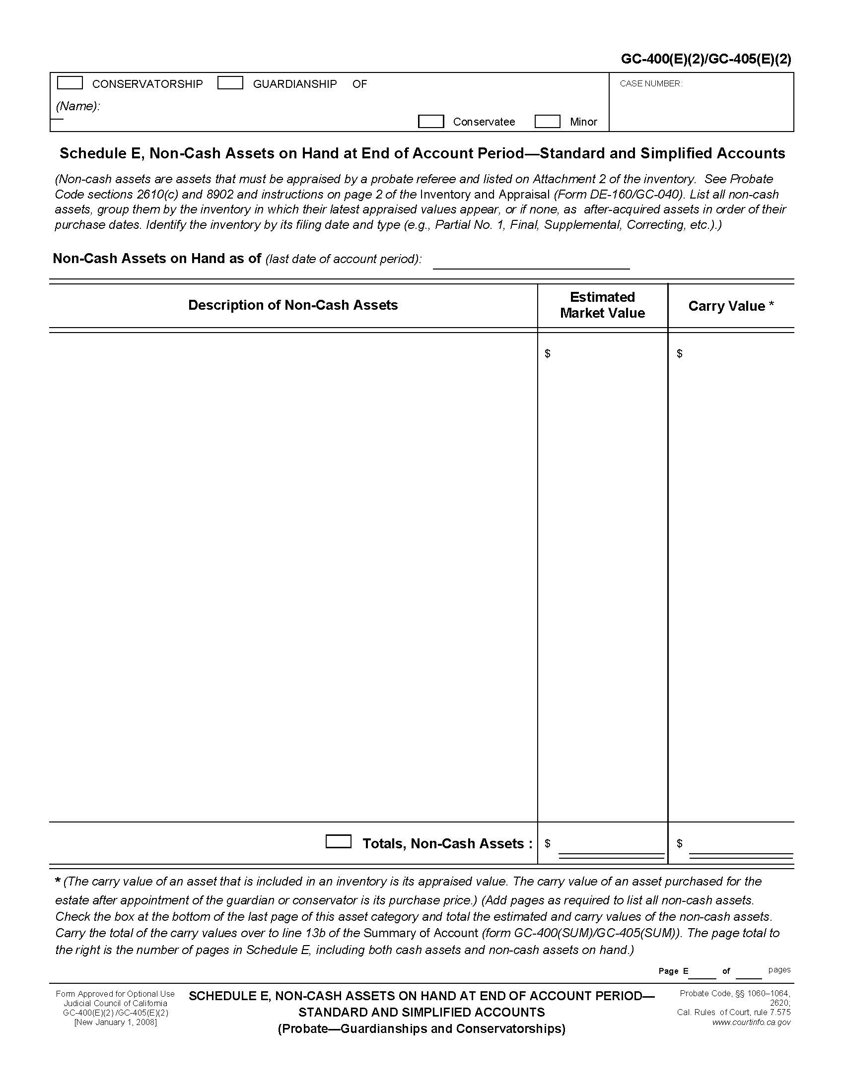 Non-Cash Assets On Hand At End Of Account Period-Standard And Simplified Accounts {GC-400(E)(2) GC-405(E)(2)} | Pdf Fpdf Doc Docx | California