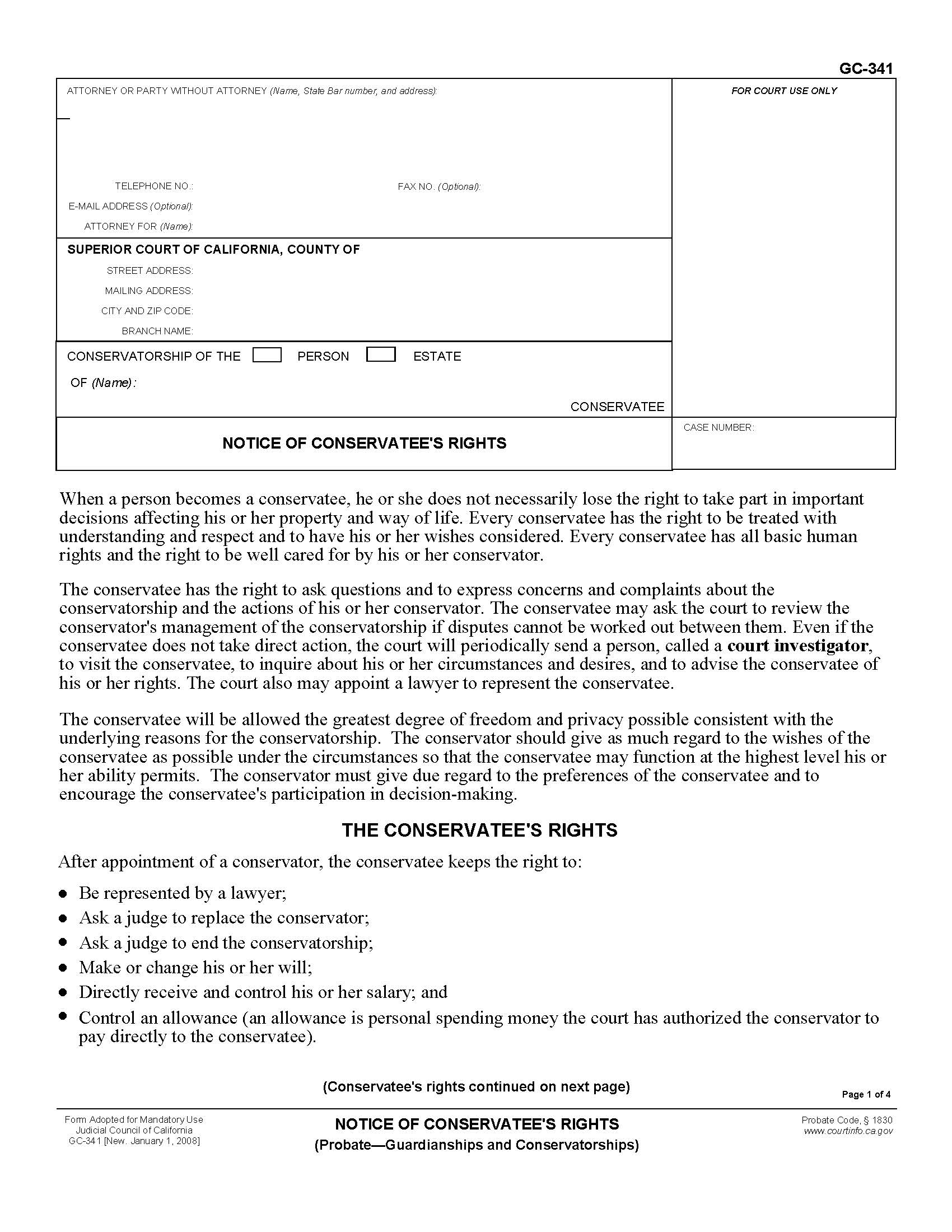 Notice Of Conservatees Rights {GC-341} | Pdf Fpdf Doc Docx | California