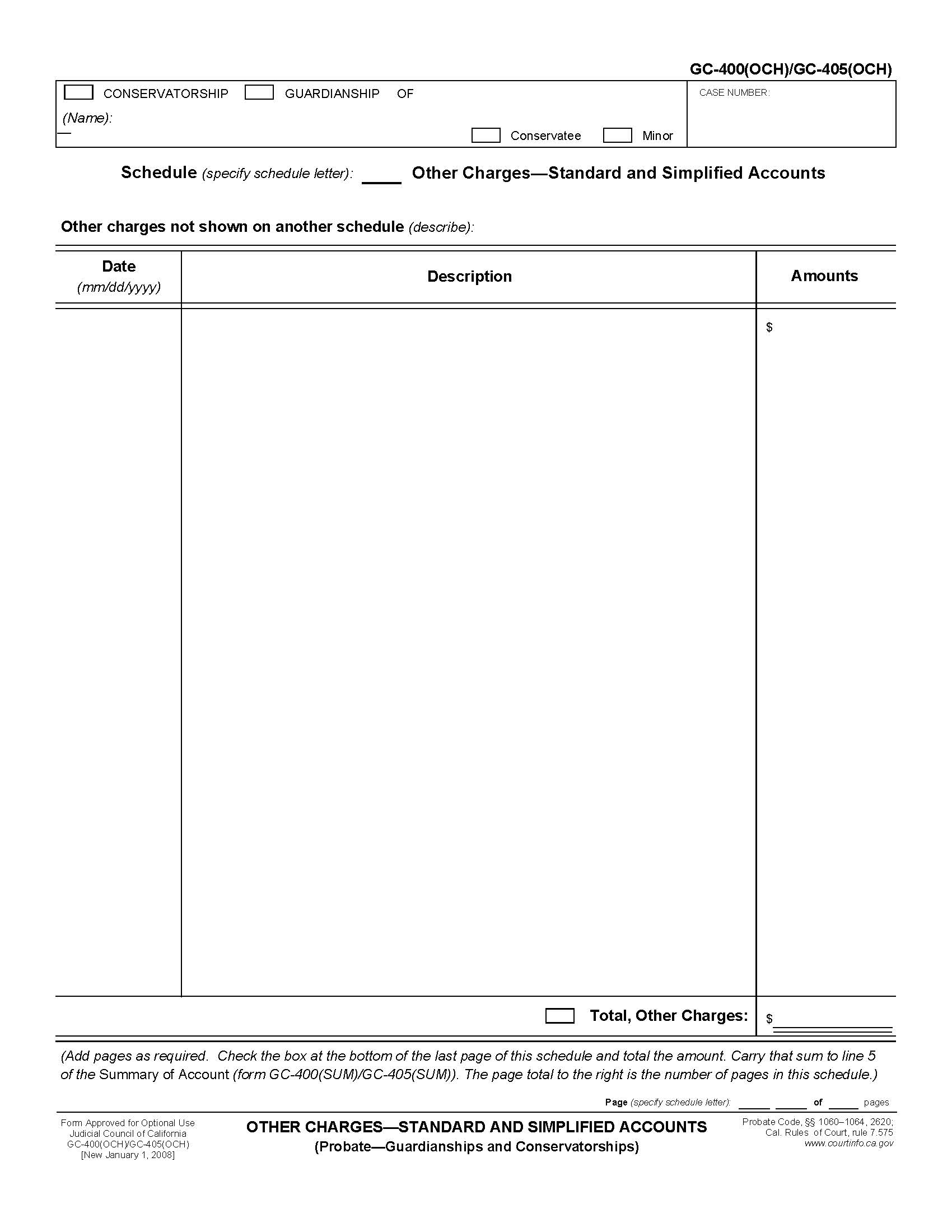 Other Charges-Standard And Simplified Accounts {GC-400(OCH) GC-405(OCH)} | Pdf Fpdf Doc Docx | California